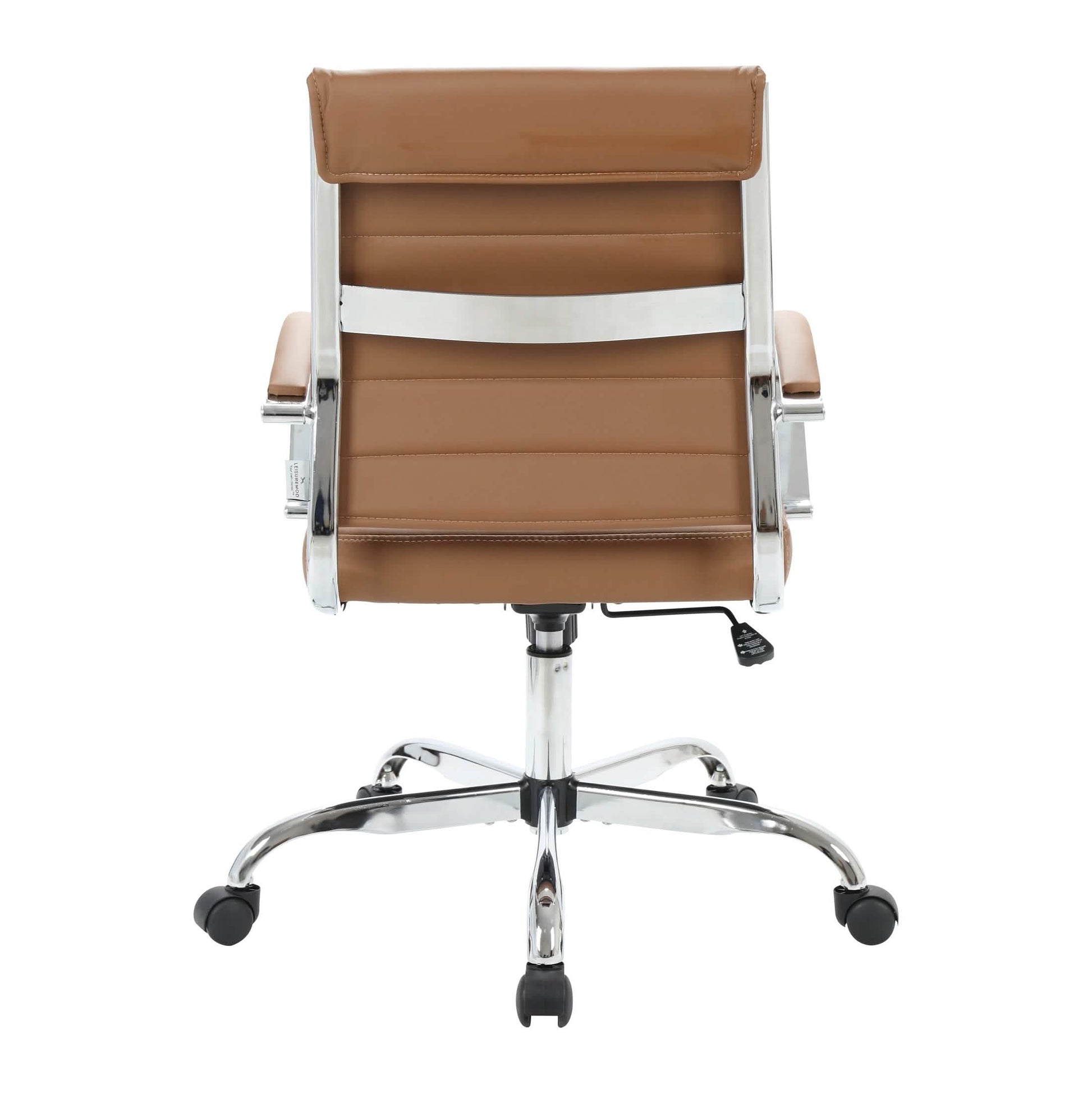 Benmar Mid-Back Leather Office Conference Chair Adjustable Height, Swivel, and Tilt Chrome Brown Office Chair Leisuremod