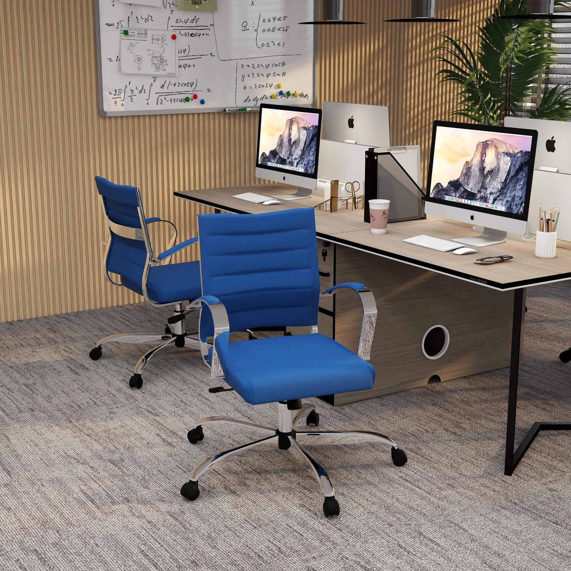 Benmar Mid-Back Mesh Adjustable Office Conference Chair Navy Blue Office Chair Leisuremod