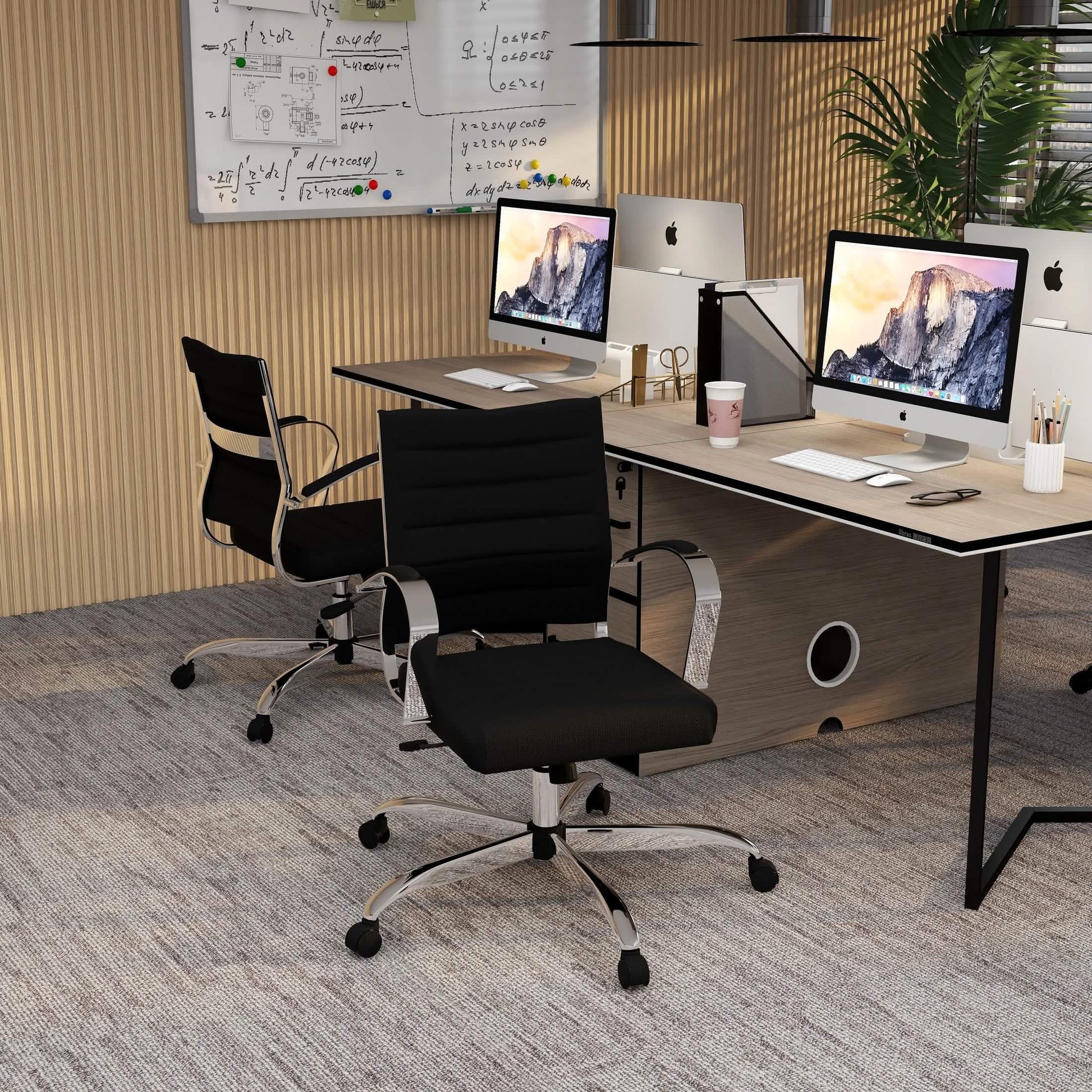Benmar Mid-Back Mesh Adjustable Office Conference Chair Black Office Chair Leisuremod