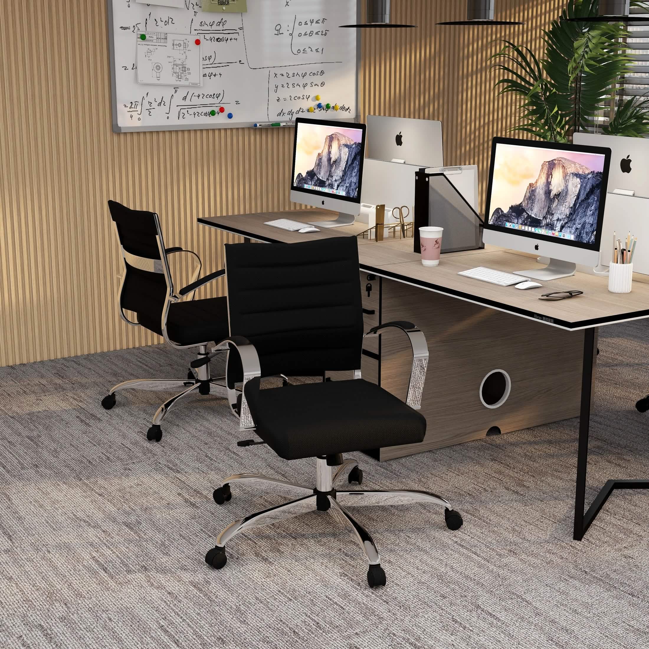 Benmar Mid-Back Mesh Adjustable Office Conference Chair Black Office Chair Leisuremod