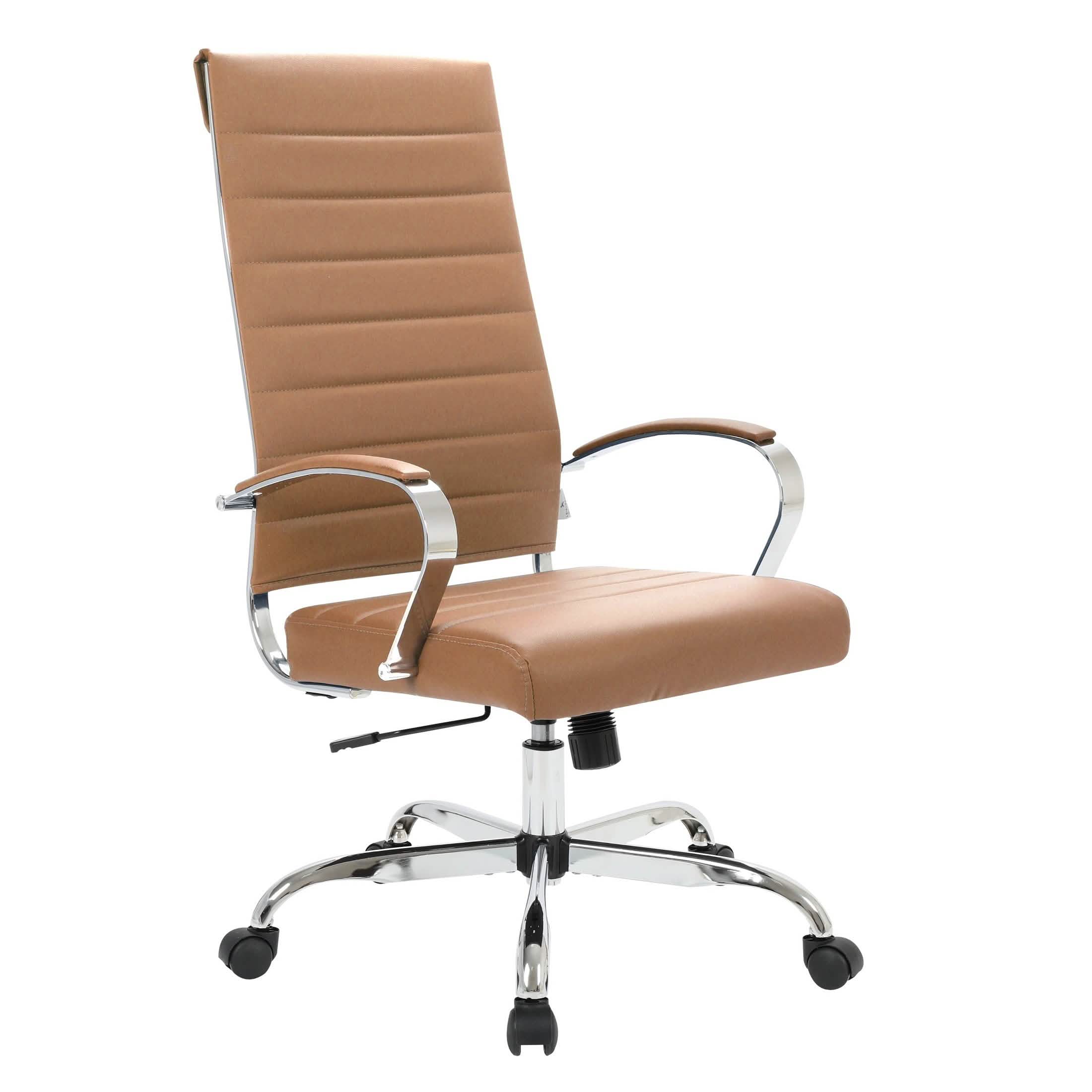 Benmar High-Back Leather Adjustable Office Conference Chair Chrome Brown Office Chair Leisuremod