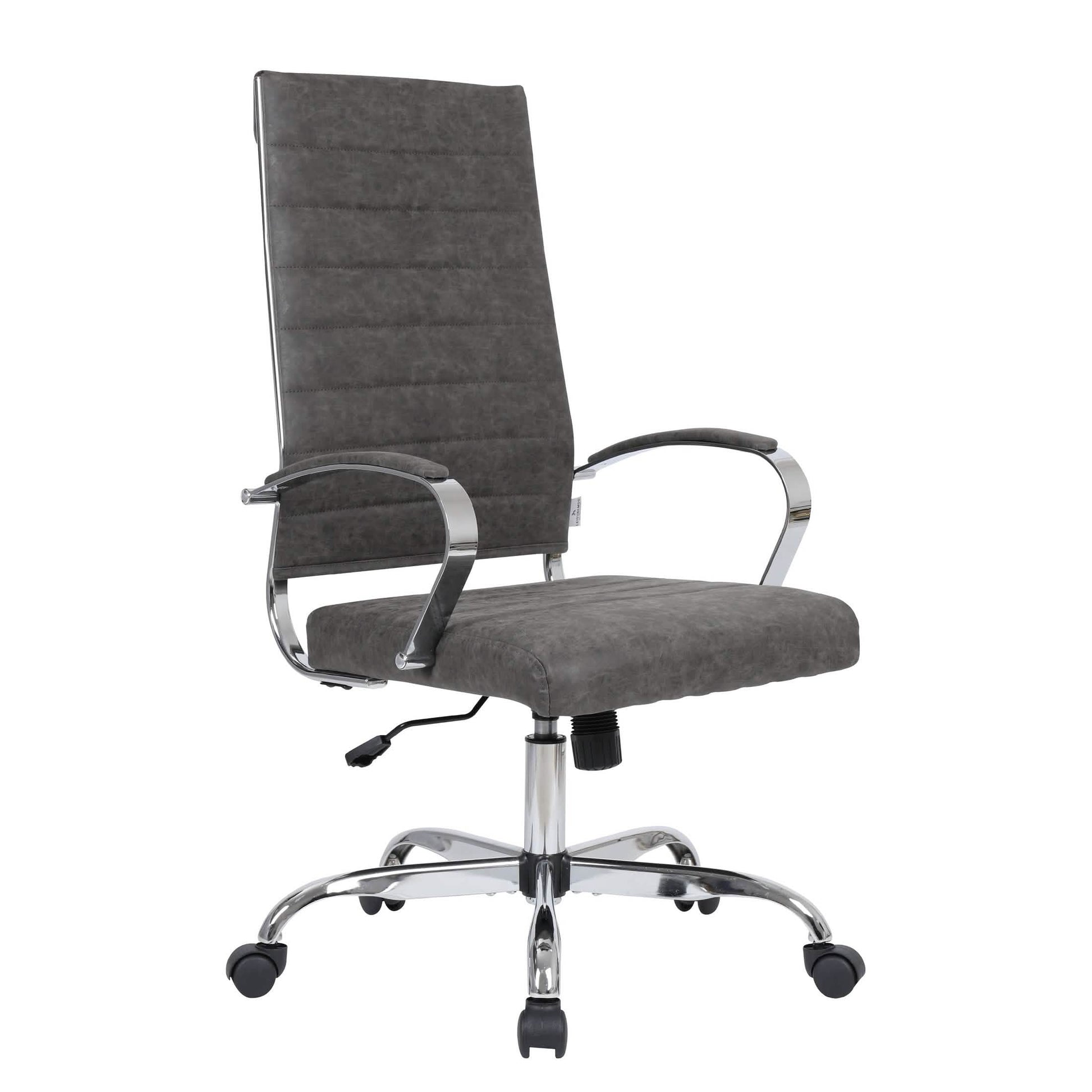 Benmar High-Back Leather Adjustable Office Conference Chair Chrome Charcoal Office Chair Leisuremod
