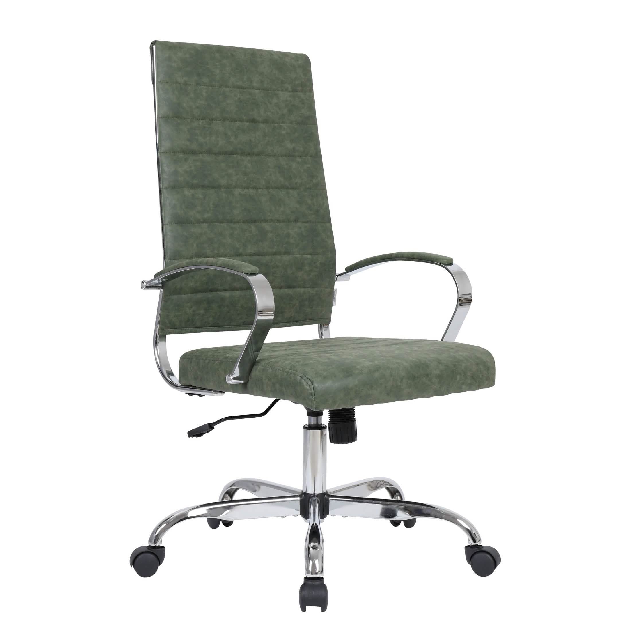 Benmar High-Back Leather Adjustable Office Conference Chair Chrome Green Office Chair Leisuremod