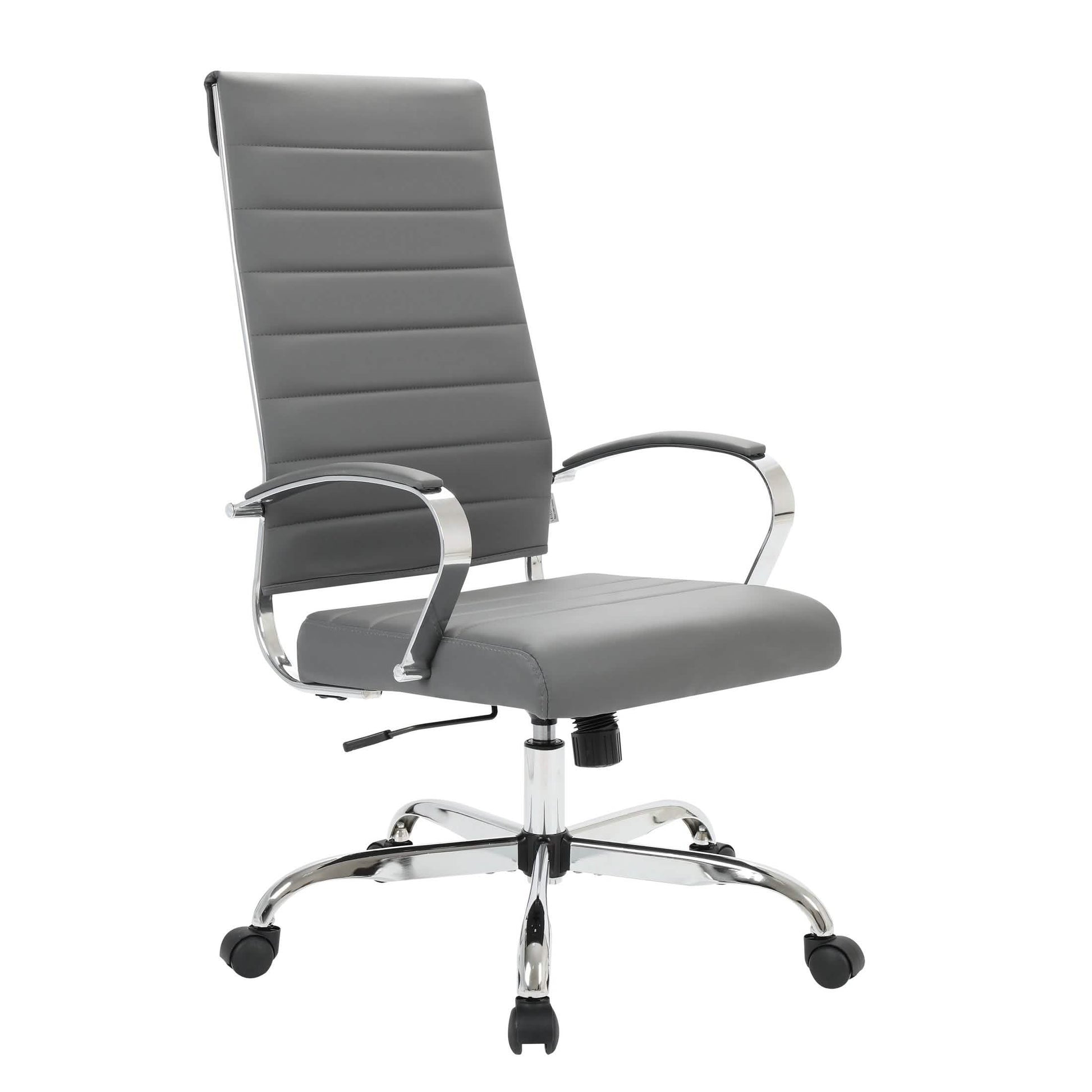 Benmar High-Back Leather Adjustable Office Conference Chair Chrome Grey Office Chair Leisuremod