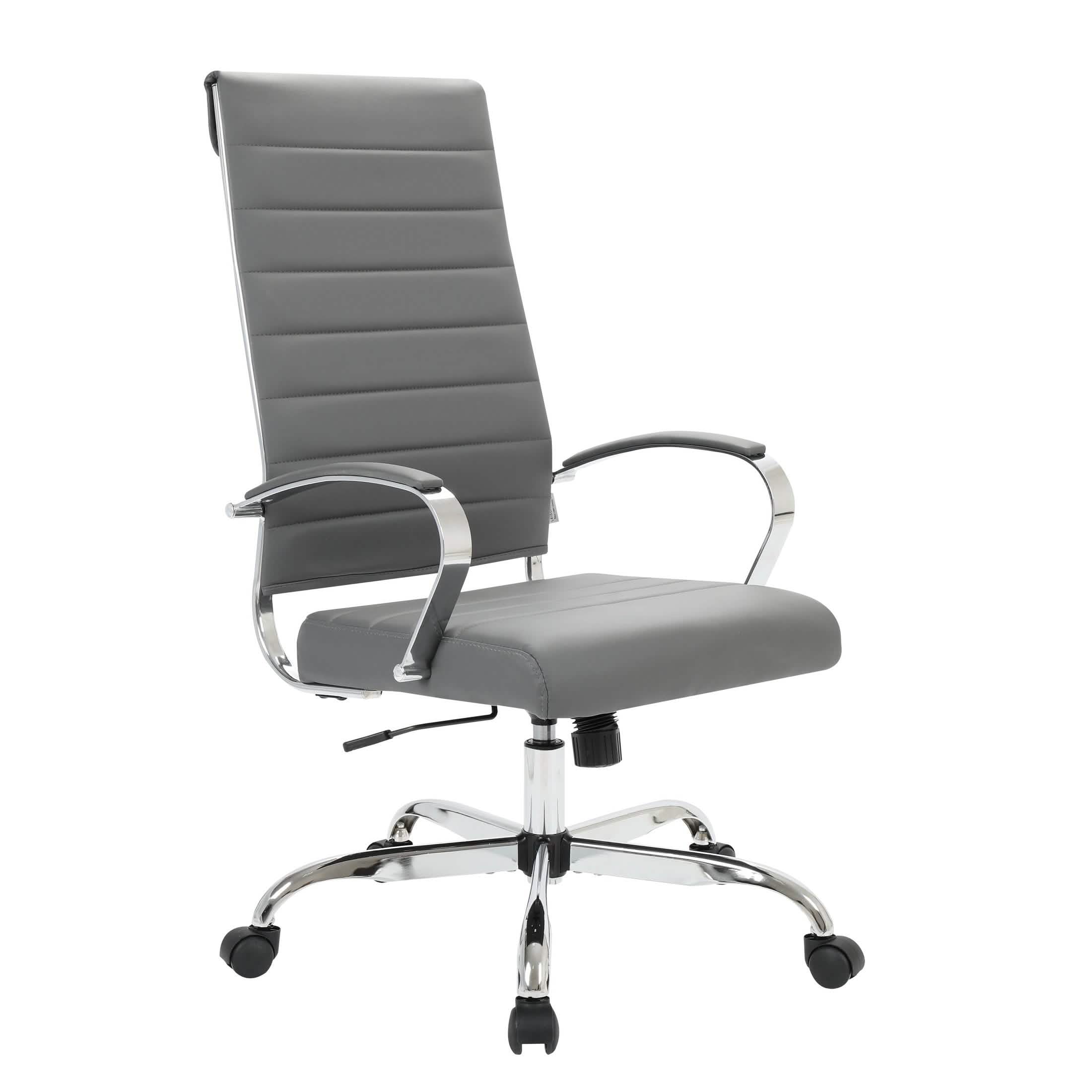 Benmar High-Back Leather Adjustable Office Conference Chair Chrome Grey Office Chair Leisuremod