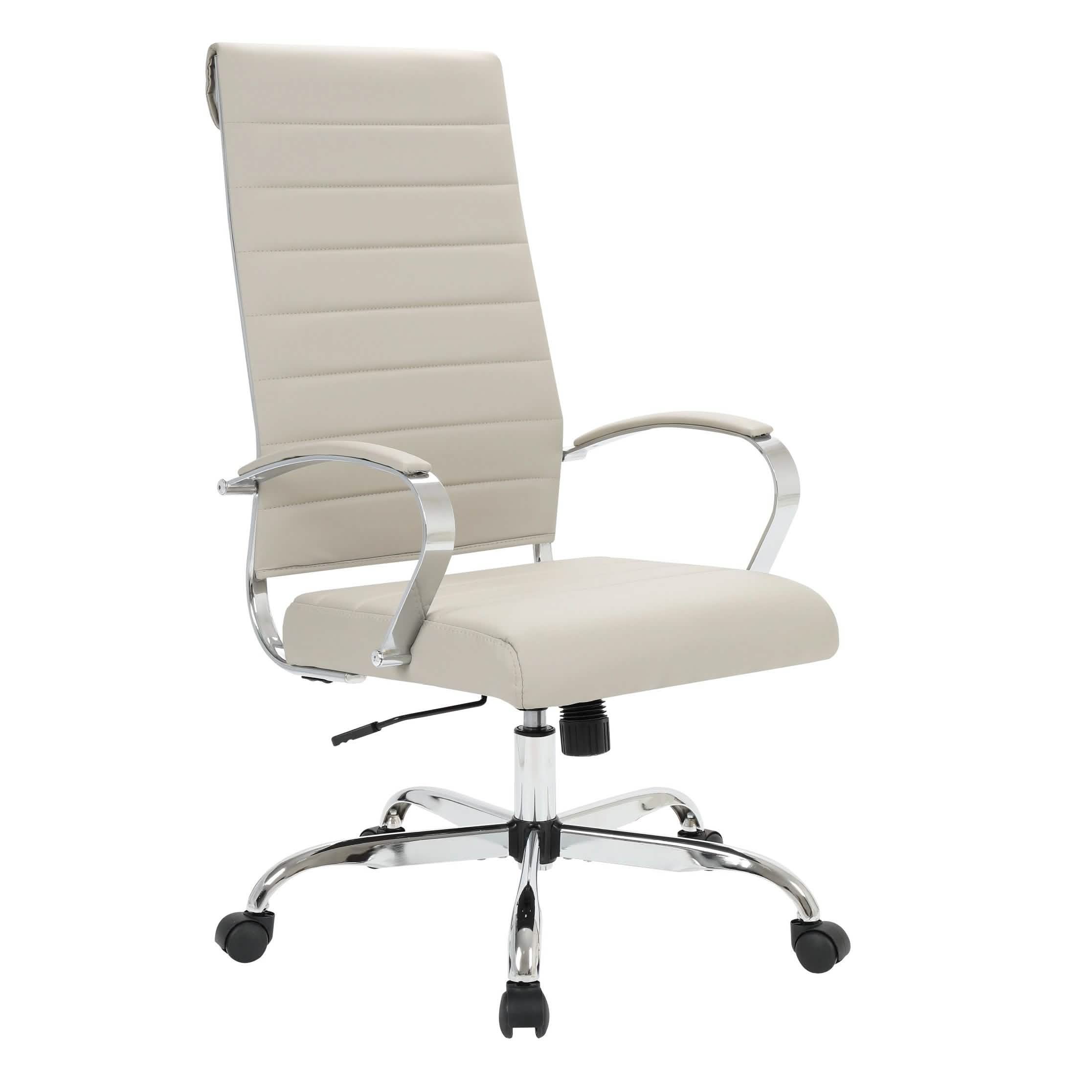 Benmar High-Back Leather Adjustable Office Conference Chair Chrome Tan Office Chair Leisuremod