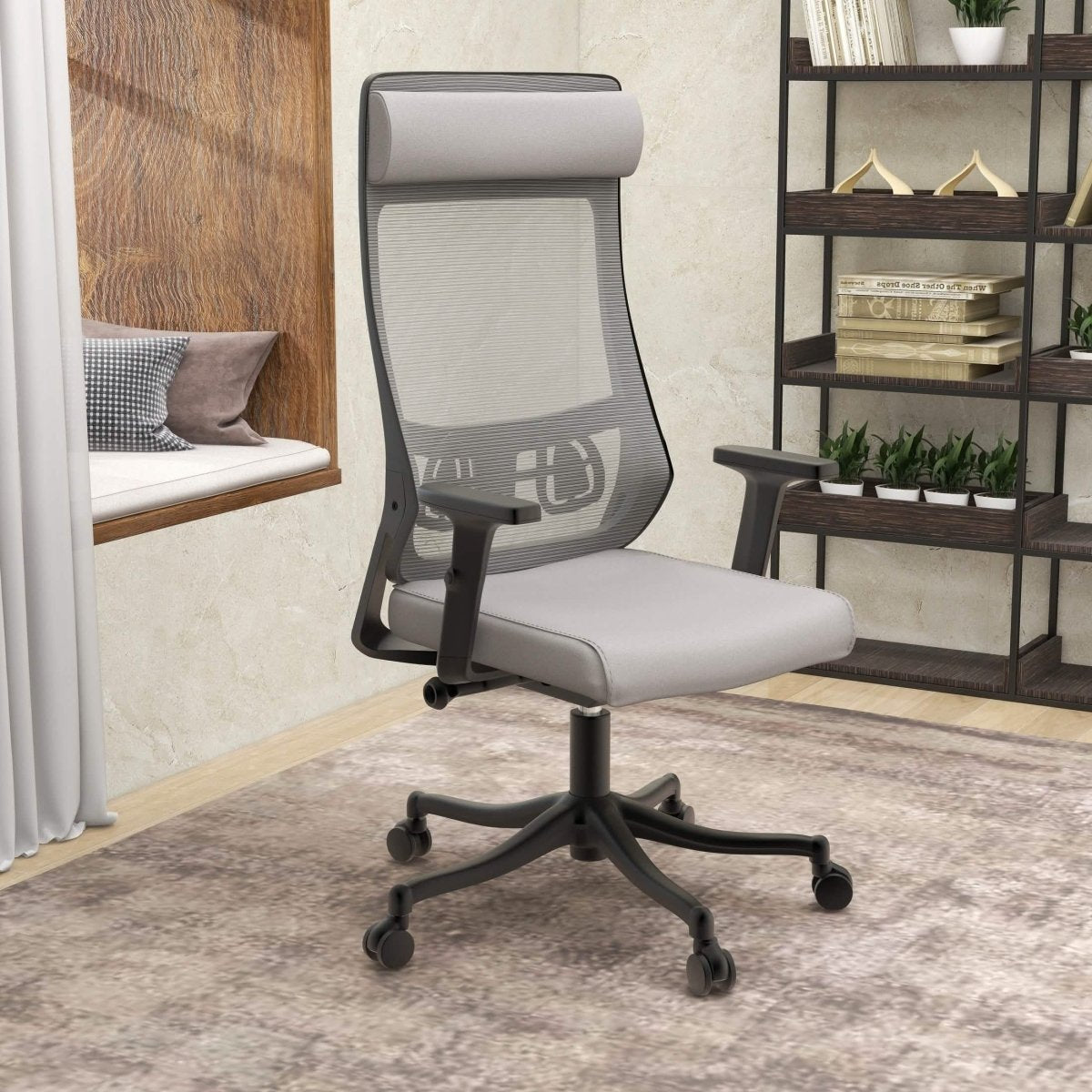 Dale Adjustable Upholstered Office Chair with Mesh Back Light Grey Office Chair Leisuremod