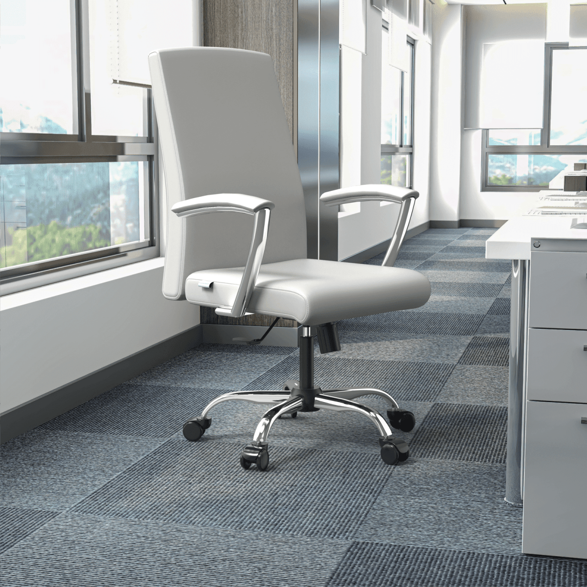 Leisuremod Office Chair Evander Modern Swivel Office Chair in Faux Leather with Adjustable Height and Silver Frame