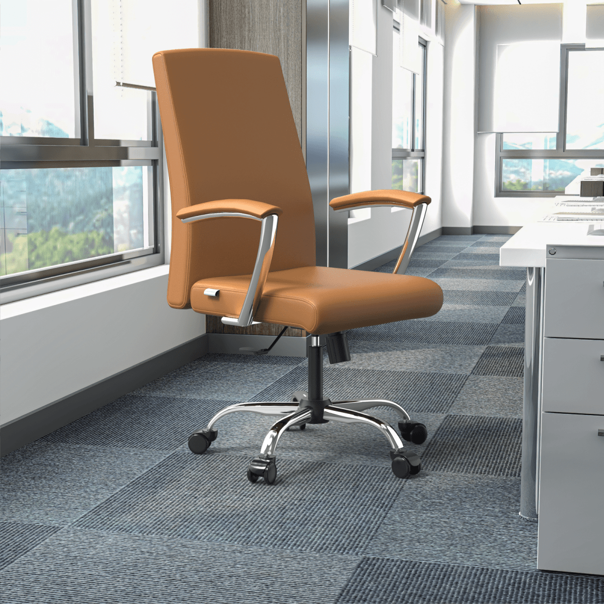 Leisuremod Office Chair Evander Modern Swivel Office Chair in Faux Leather with Adjustable Height and Silver Frame