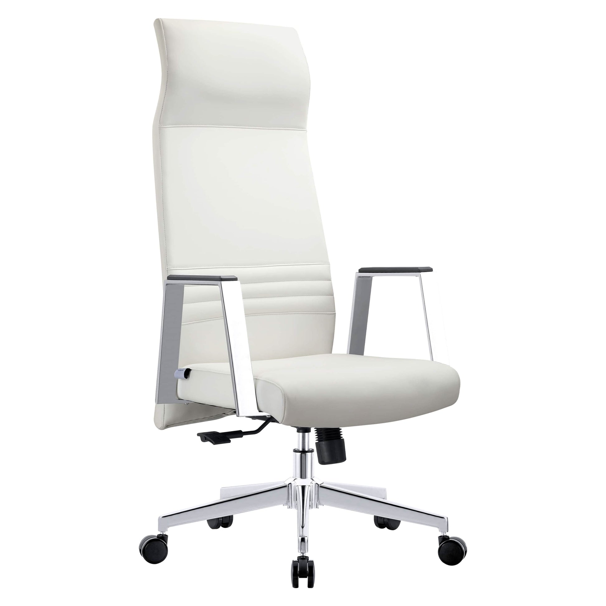 Aleen High-Back Office Chair in Upholstered Leather and Iron Frame with Swivel and Tilt White Office Chair Leisuremod
