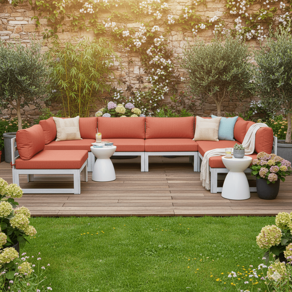 Leisuremod Orange Chelsea 6-Piece Patio Sectional In Weathered Grey Aluminum With Cushions
