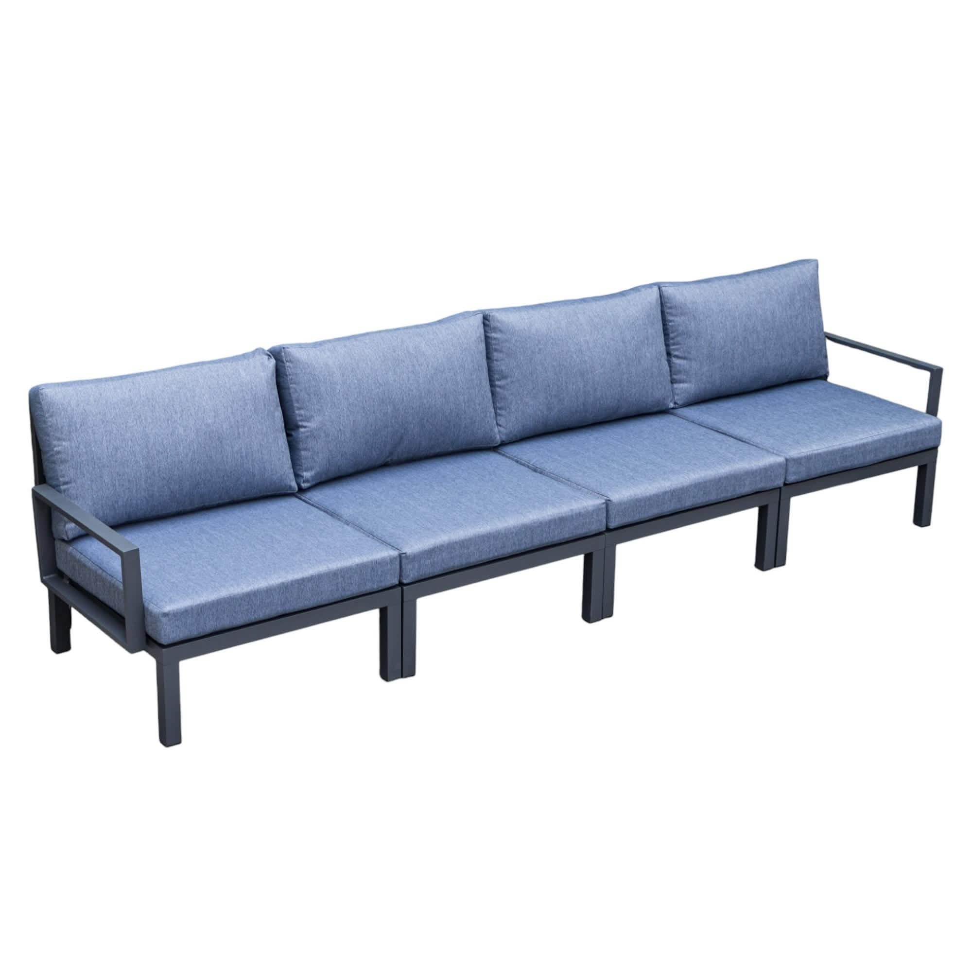 Hamilton 4-Piece Patio Chair Upholstered in Polyester and Powder Coated Aluminum Frame Charcoal Blue Patio Chair Set Leisuremod