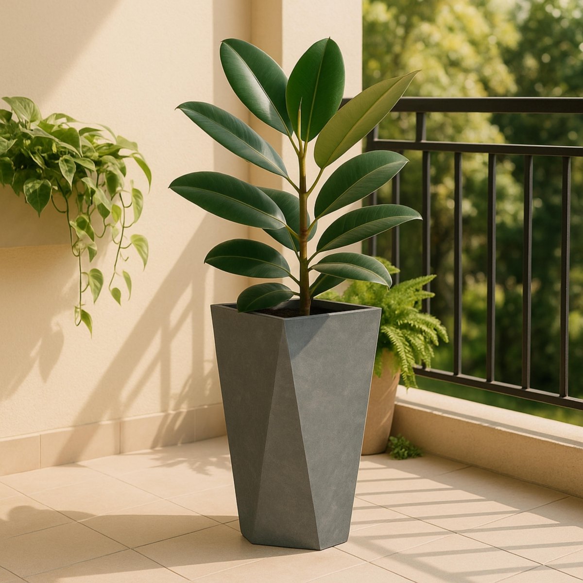 Leisuremod Planter Aloe Tapered Square Fiberstone And MGO Clay Planter For Indoor And Outdoor
