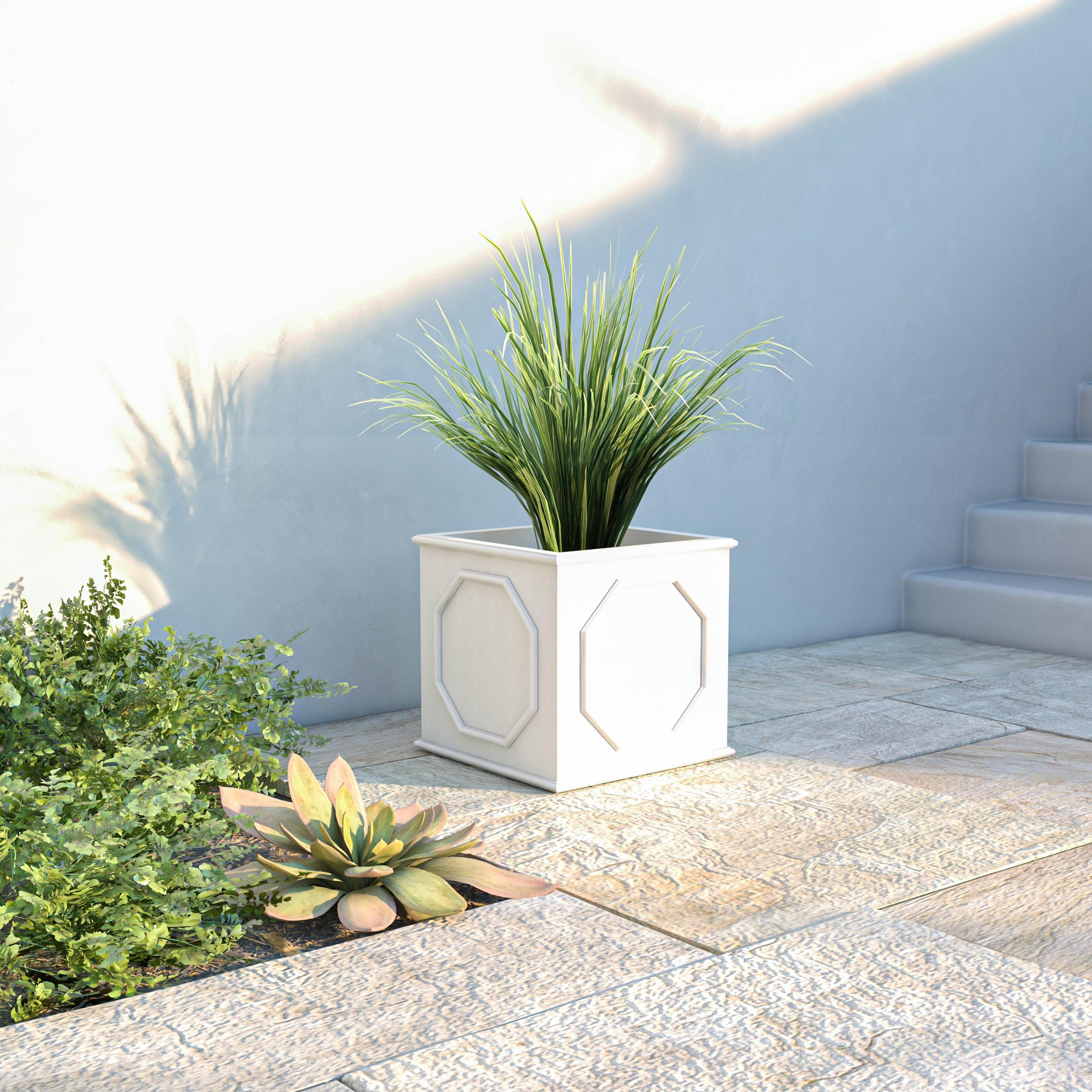 Leisuremod Planter Sprout Modern Square Fiberstone and MGO Clay Planter for Indoor and Outdoor