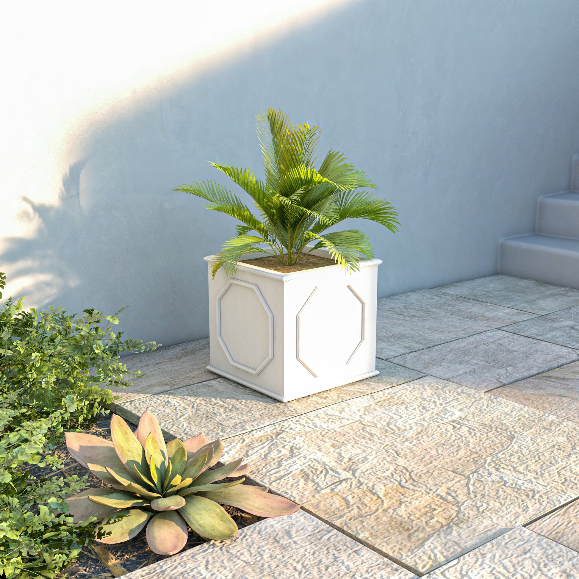 Leisuremod Planter Sprout Modern Square Fiberstone and MGO Clay Planter for Indoor and Outdoor
