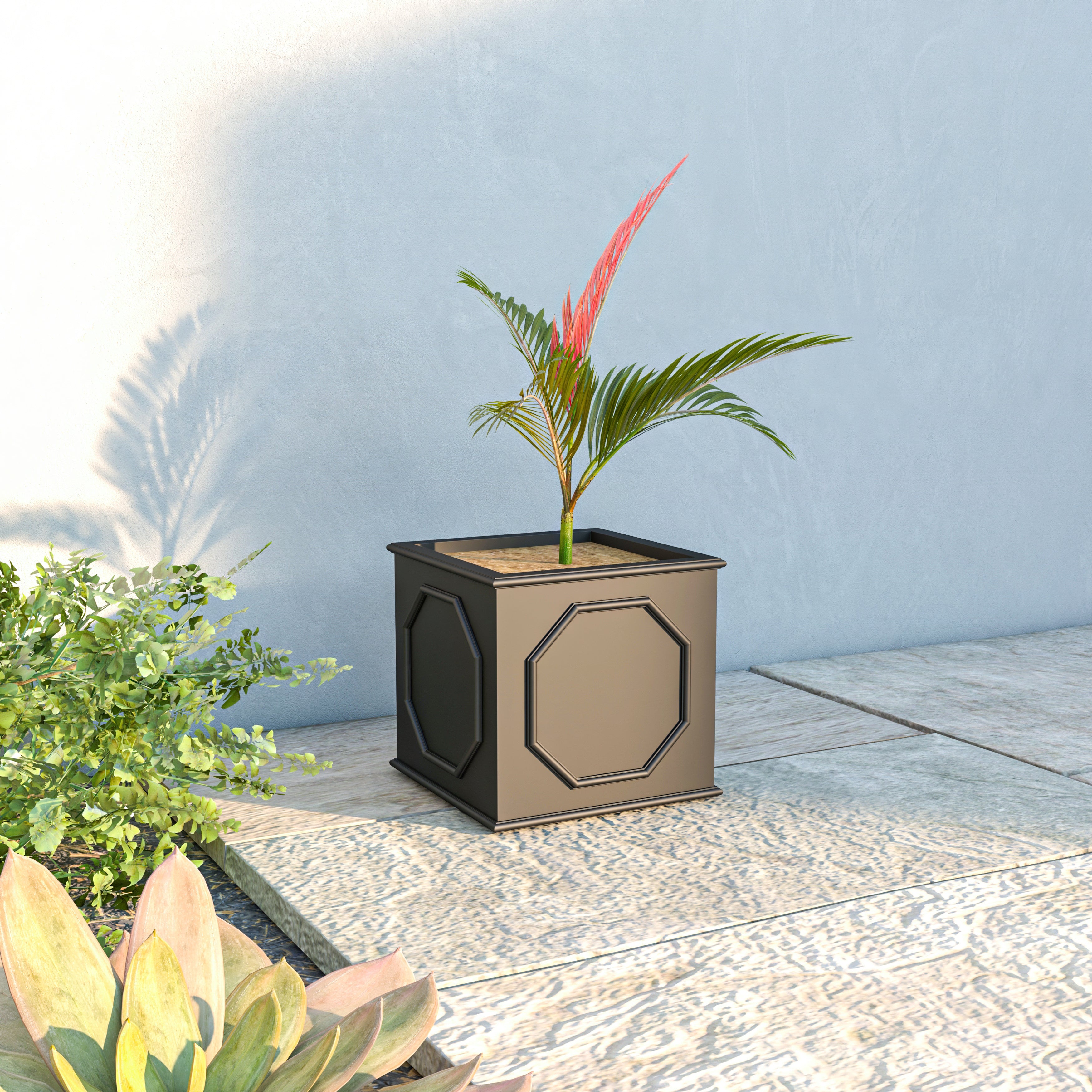 Leisuremod Planter Sprout Modern Square Fiberstone and MGO Clay Planter for Indoor and Outdoor
