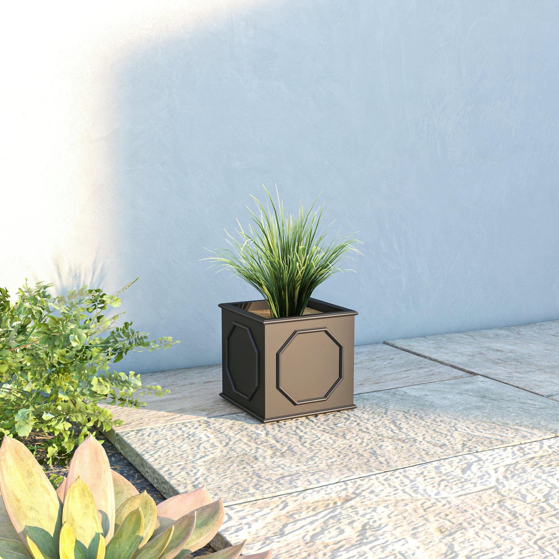Leisuremod Planter Sprout Modern Square Fiberstone and MGO Clay Planter for Indoor and Outdoor