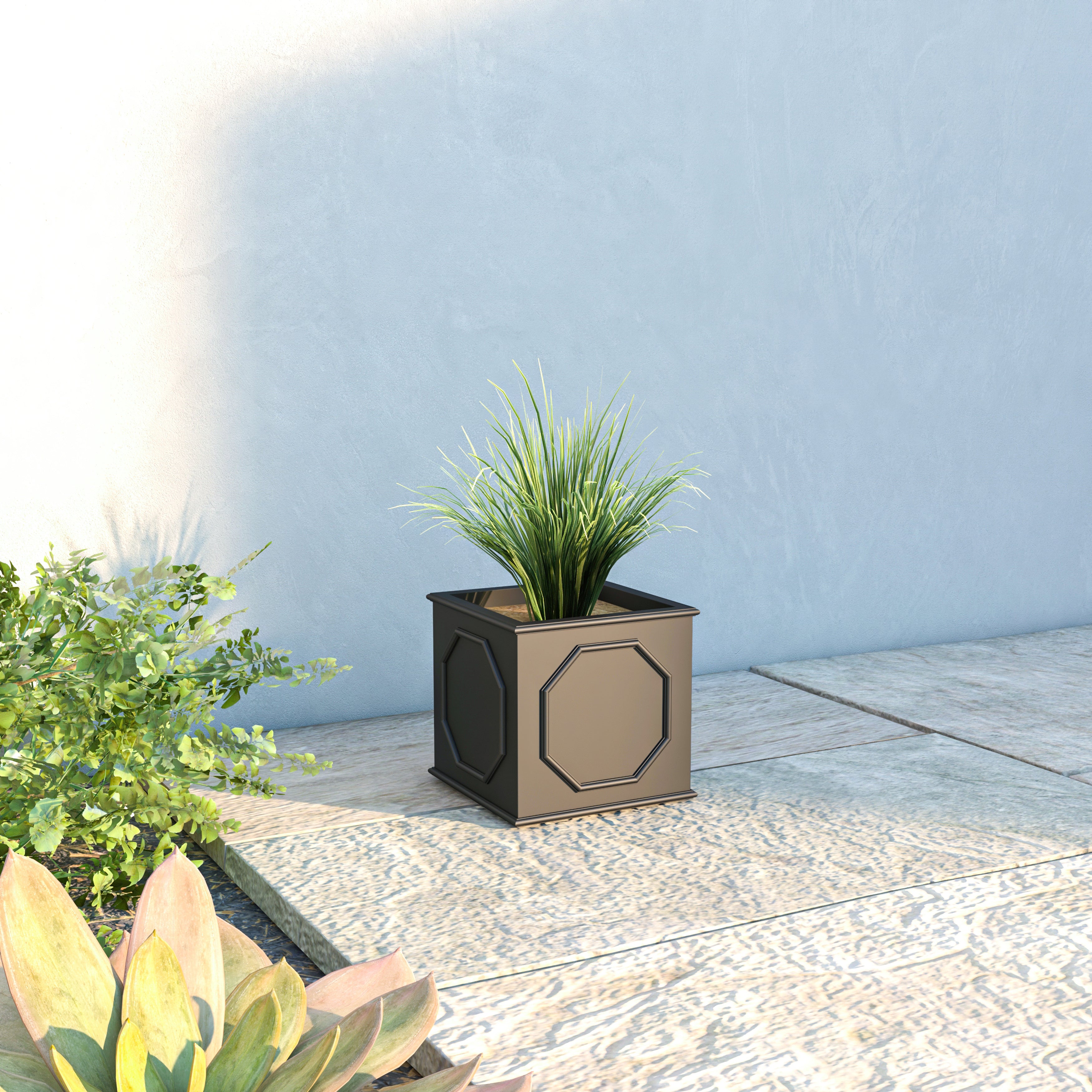 Leisuremod Planter Sprout Modern Square Fiberstone and MGO Clay Planter for Indoor and Outdoor
