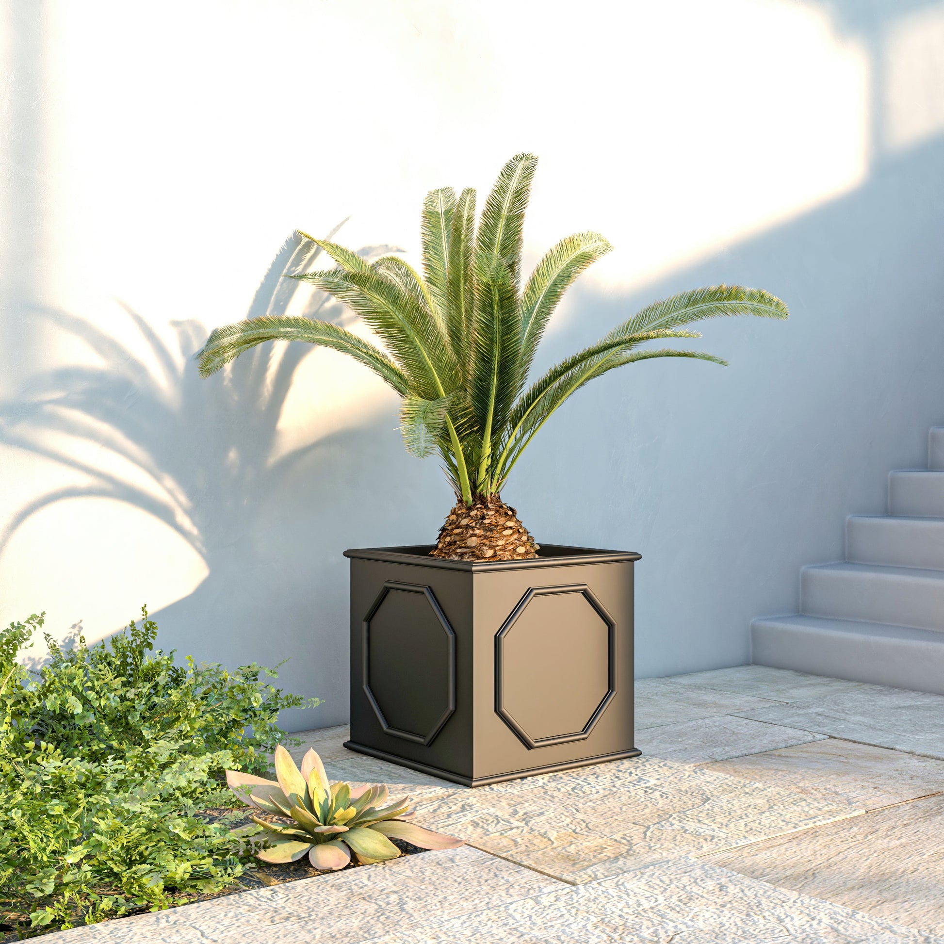 Leisuremod Planter Sprout Modern Square Fiberstone and MGO Clay Planter for Indoor and Outdoor