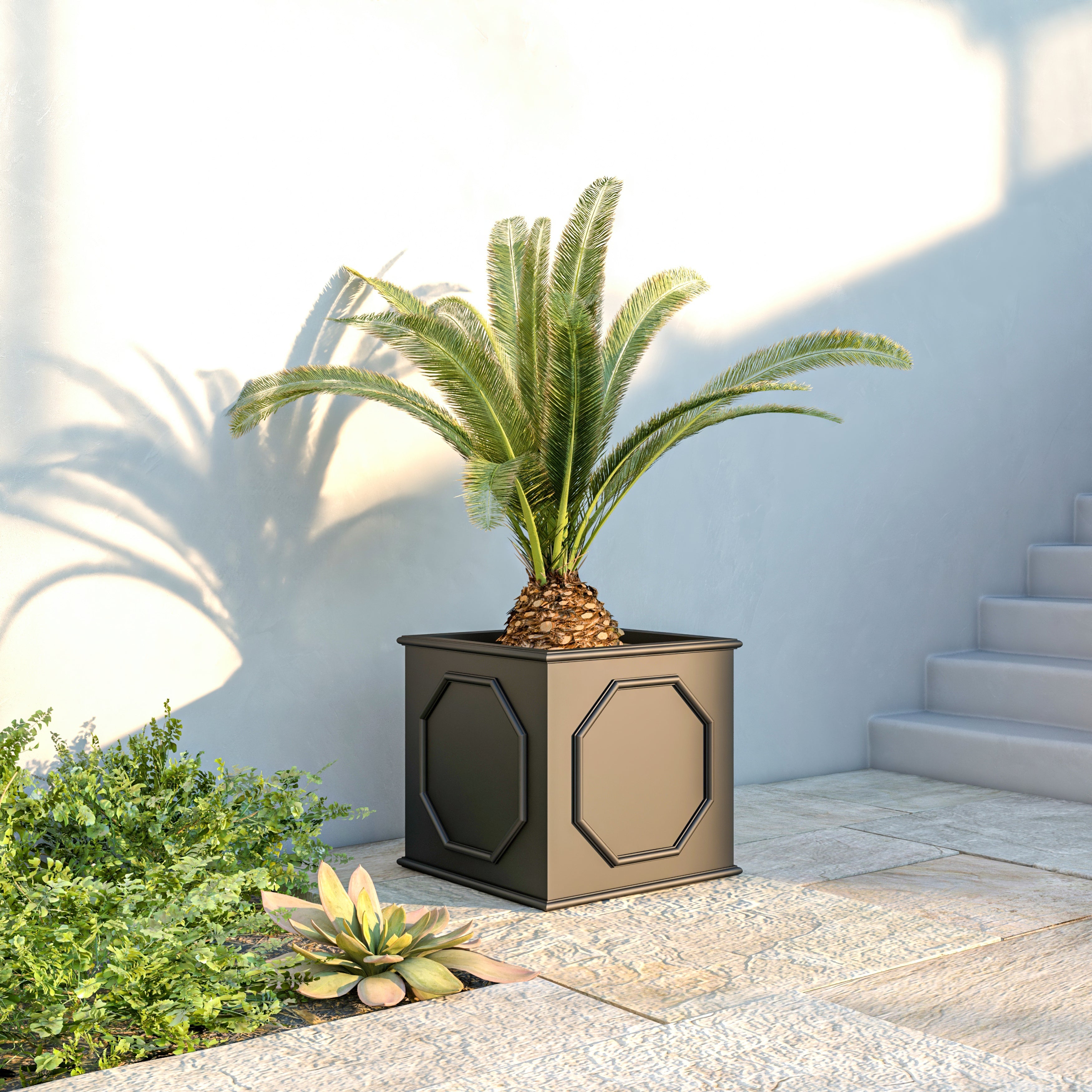 Leisuremod Planter Sprout Modern Square Fiberstone and MGO Clay Planter for Indoor and Outdoor