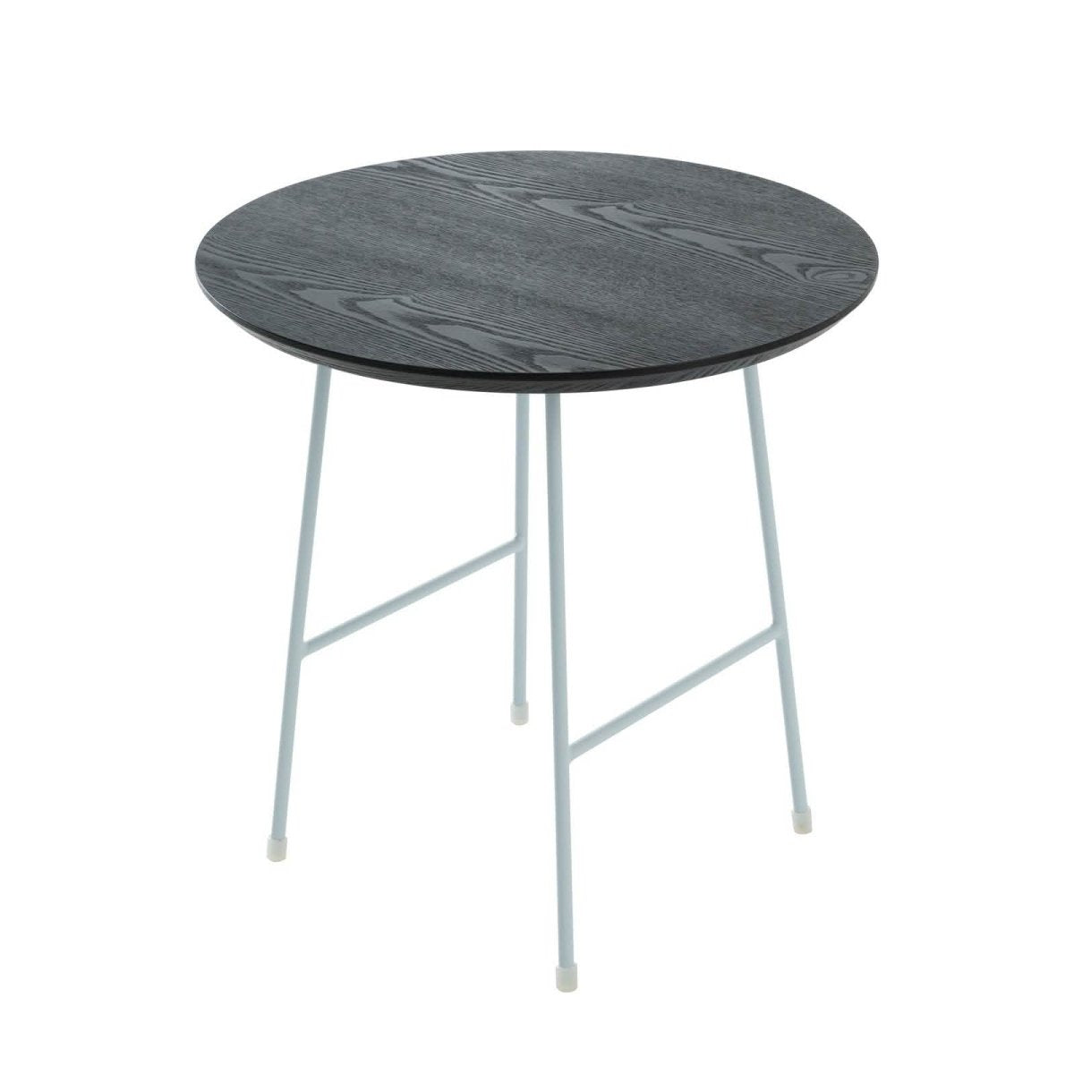 Rossmore Round Side Table with MDF Wood Tabletop in White Steel Walnut Leisuremod