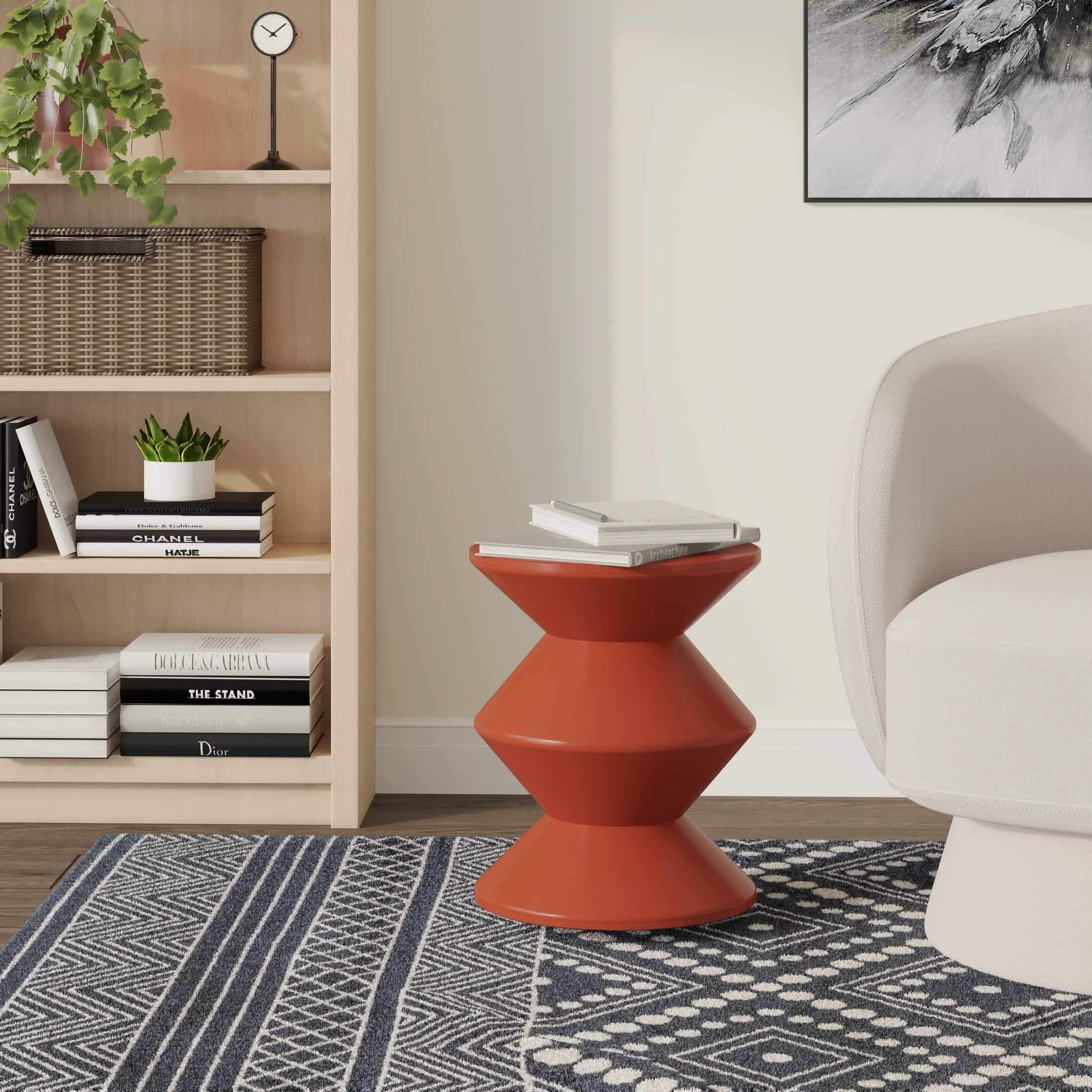 Aura Round Side Table in ABS Plastic With Contemporary Double-Hourglass Design Brown Side Table Leisuremod