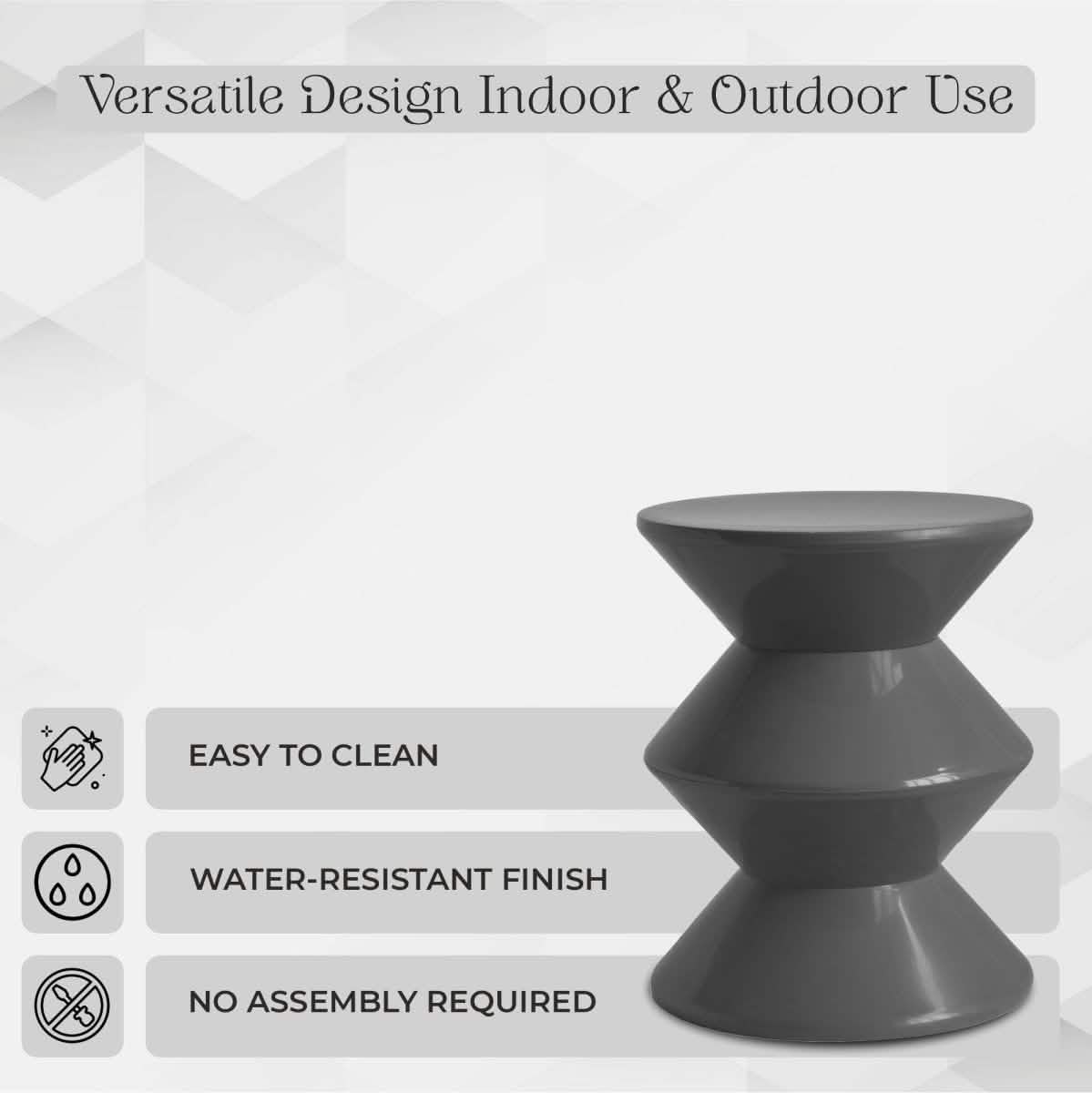 Aura Round Side Table in ABS Plastic With Contemporary Double-Hourglass Design Grey Side Table Leisuremod