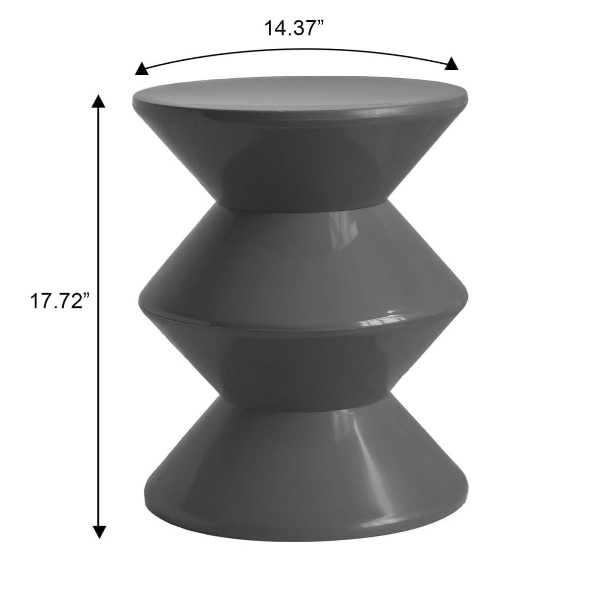 Aura Round Side Table in ABS Plastic With Contemporary Double-Hourglass Design Grey Side Table Leisuremod