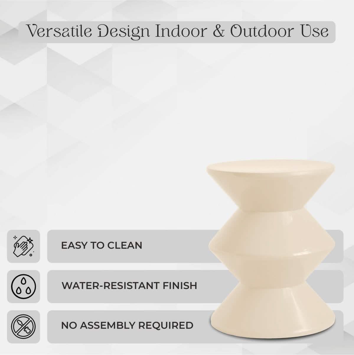 Aura Round Side Table in ABS Plastic With Contemporary Double-Hourglass Design Ivory Side Table Leisuremod