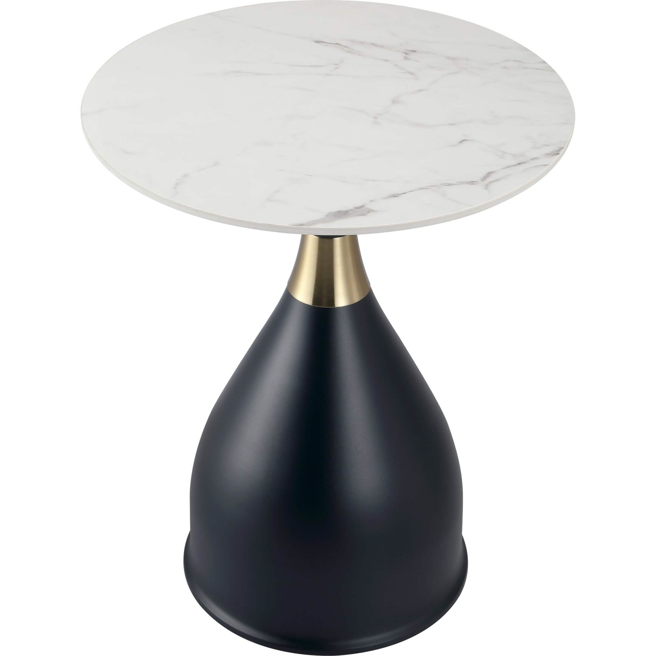 Bento Sintered Stone Top Side Table Round Accent Table Indoor Nightstand with Stainless Steel Black Side Table LeisureMod