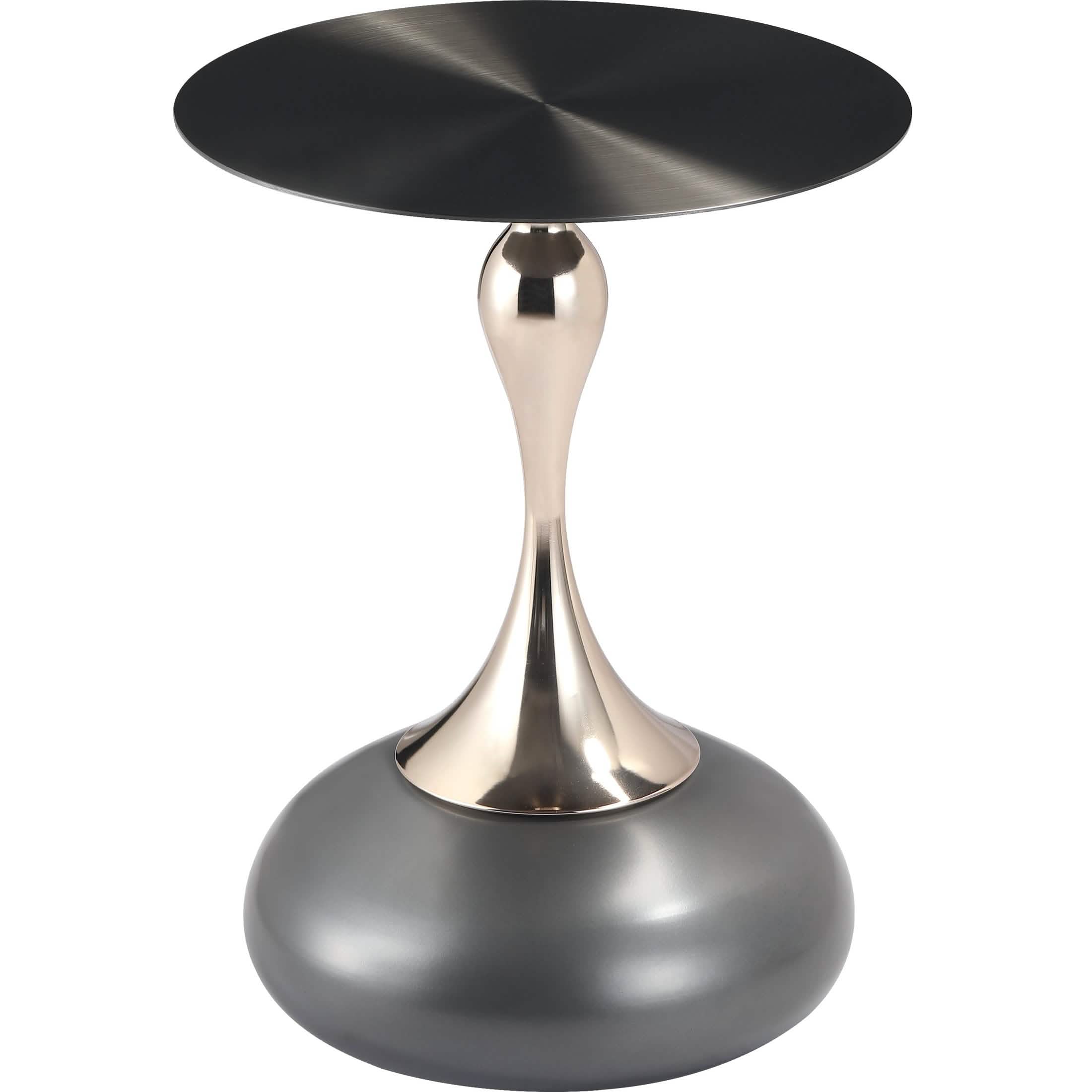Savoy Wide Side Table with Stainless Steel Top Round Accent Table and Elegant Pedestal Base Black Grey Side Table LeisureMod