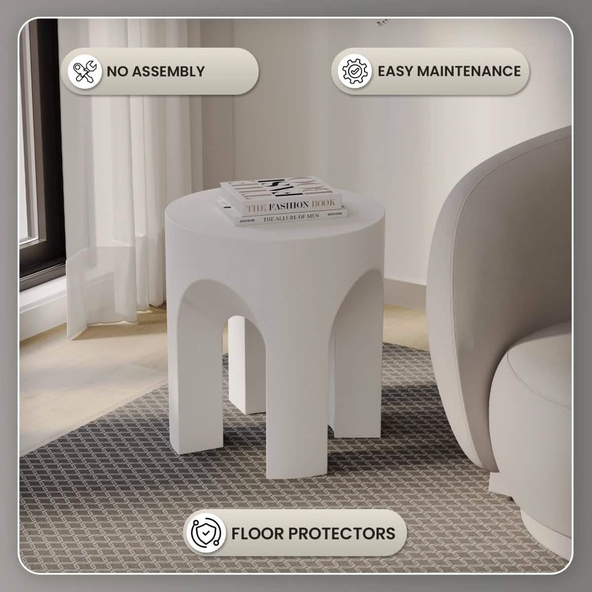 Crus Fiberstone Outdoor Side Table With Arched Base Design White Side Table Leisuremod