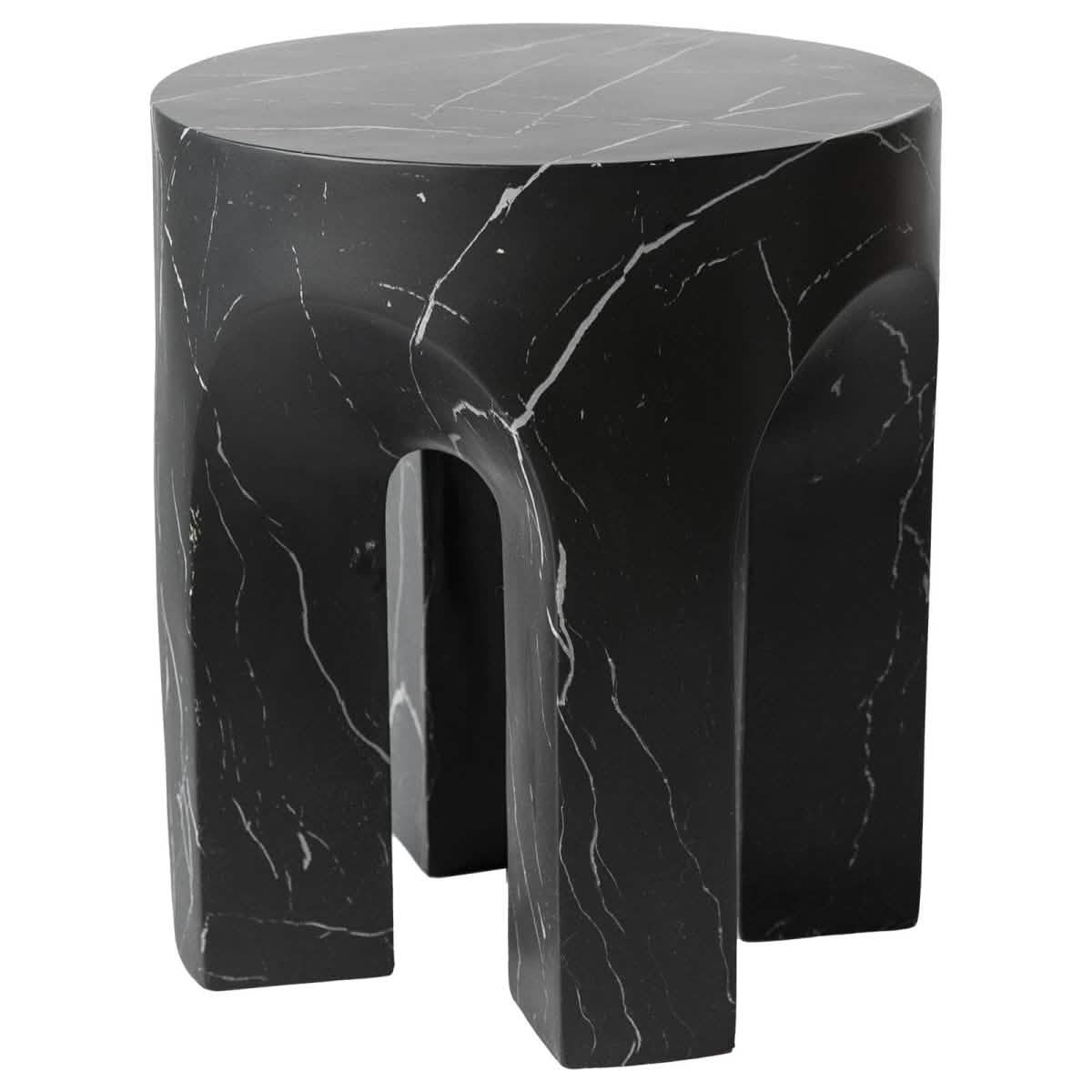 Crus Fiberstone Outdoor Side Table With Arched Base Design Marbleized Black Side Table Leisuremod