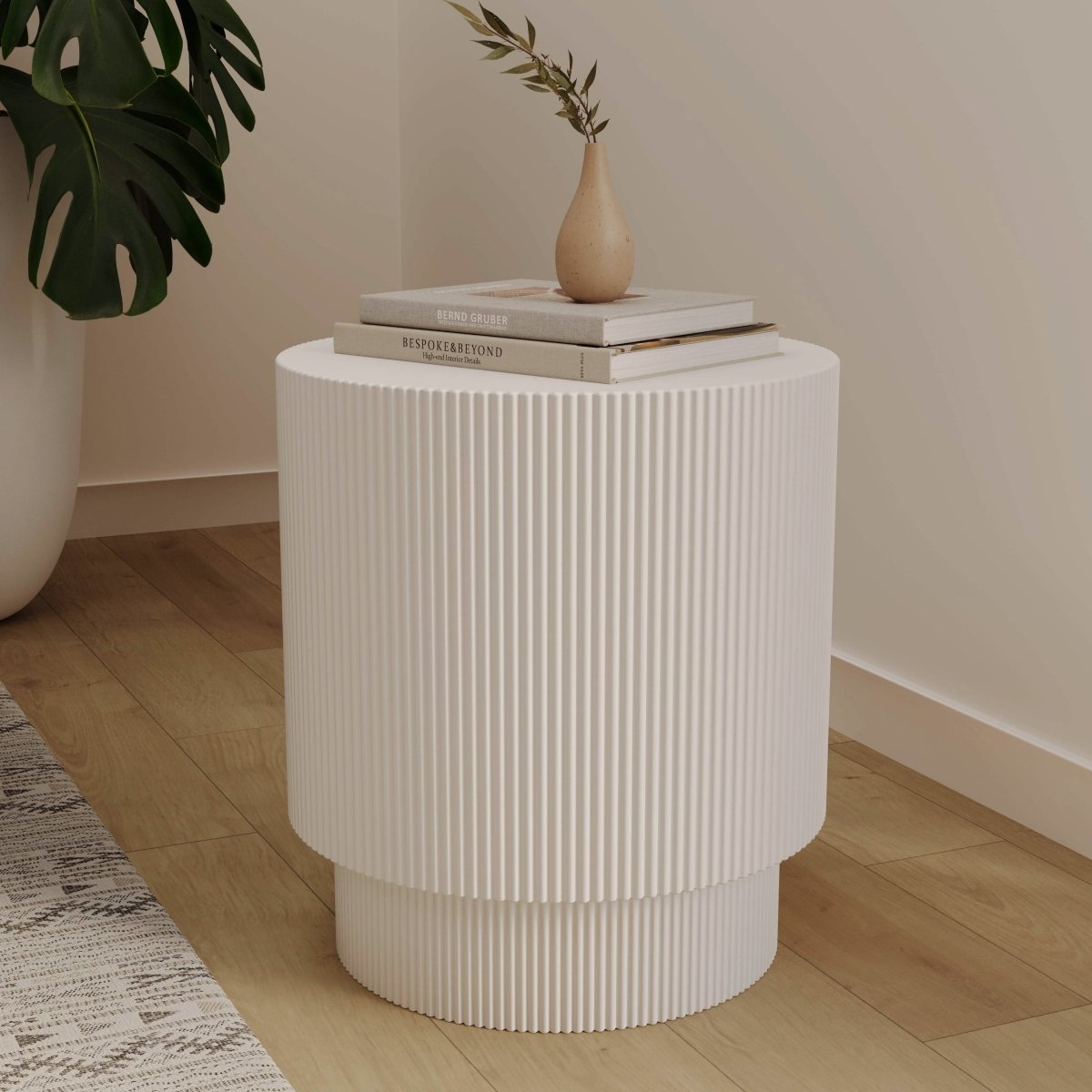 LeisureMod Side Table Eden Series Side Table in Fiberstone Round Accent Table for Home, Living Room, Indoor, and Outdoor