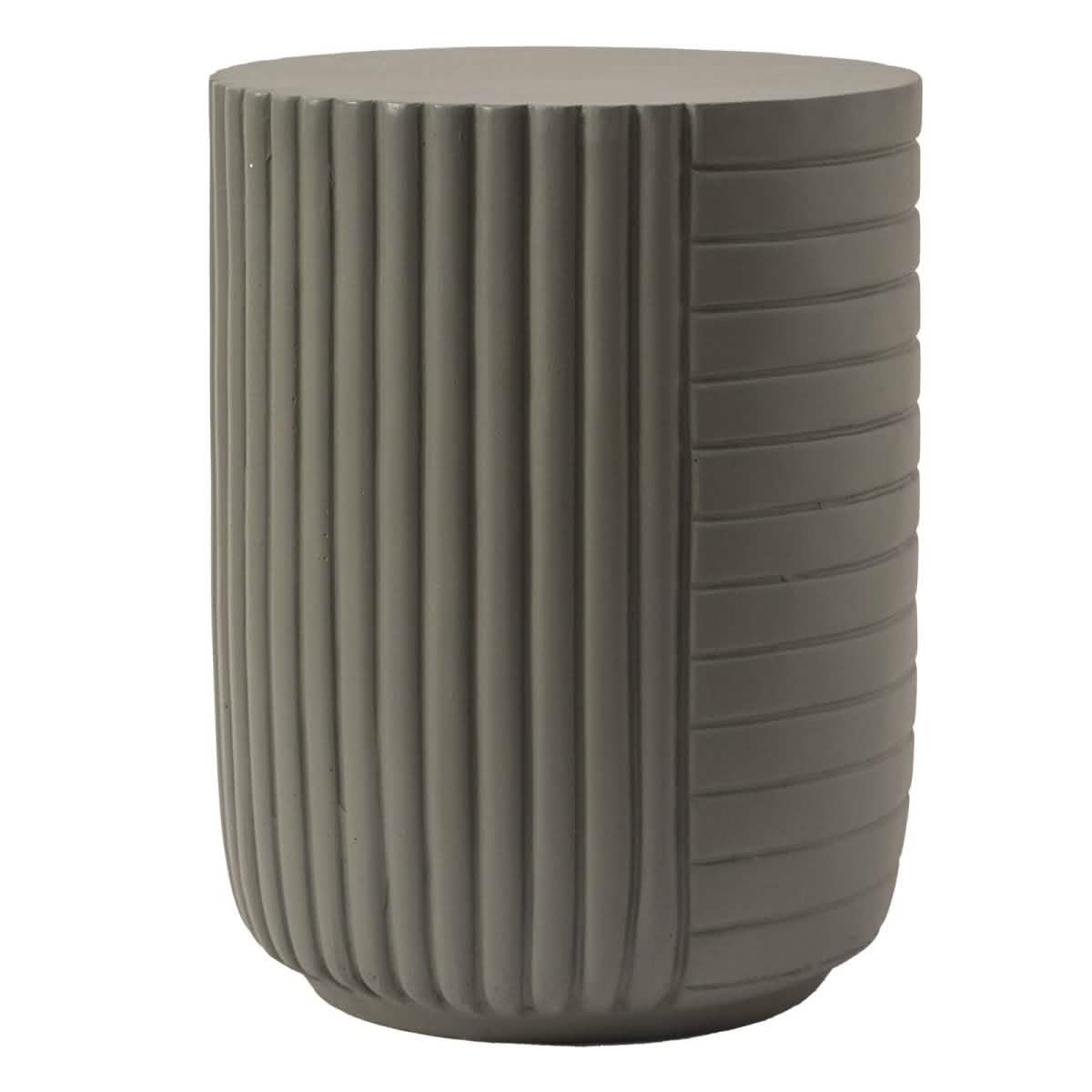 Trove 14" Wide Round Side Fiberstone Table With Ribbed Design Green Grey Side Table Leisuremod