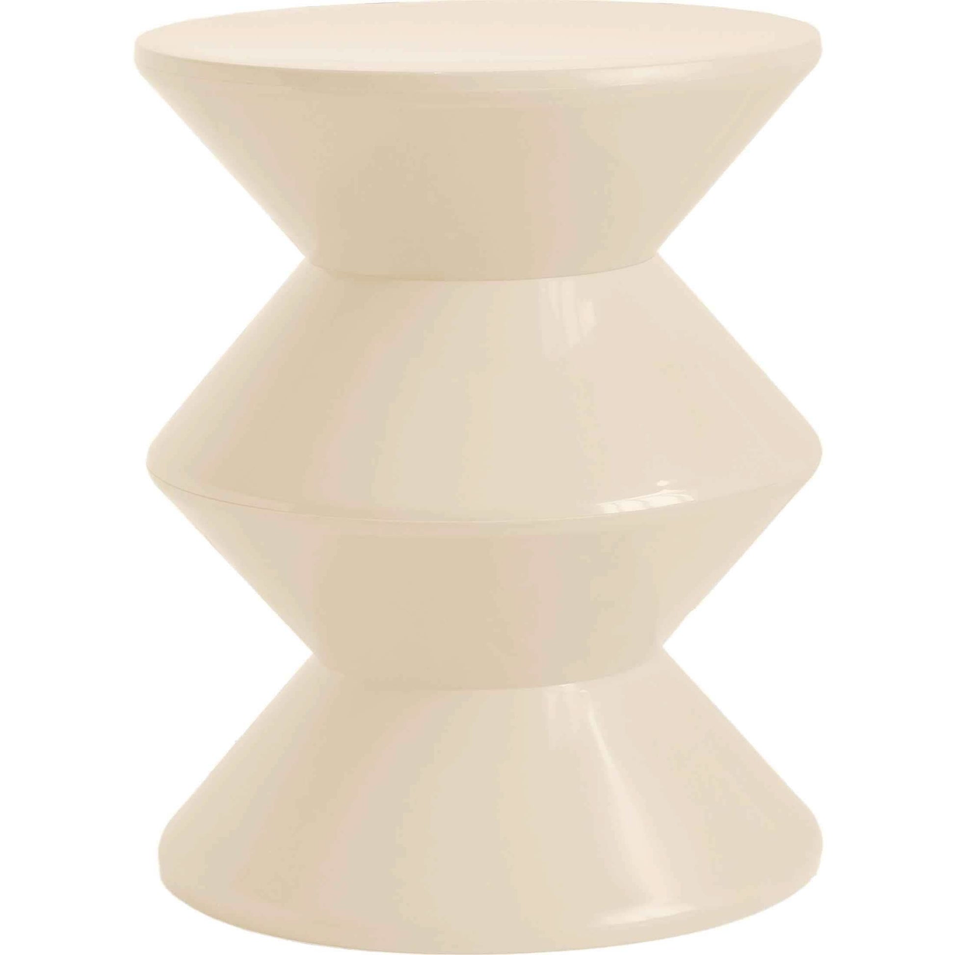Aura Round Side Table in ABS Plastic With Contemporary Double-Hourglass Design Ivory Side Table Leisuremod