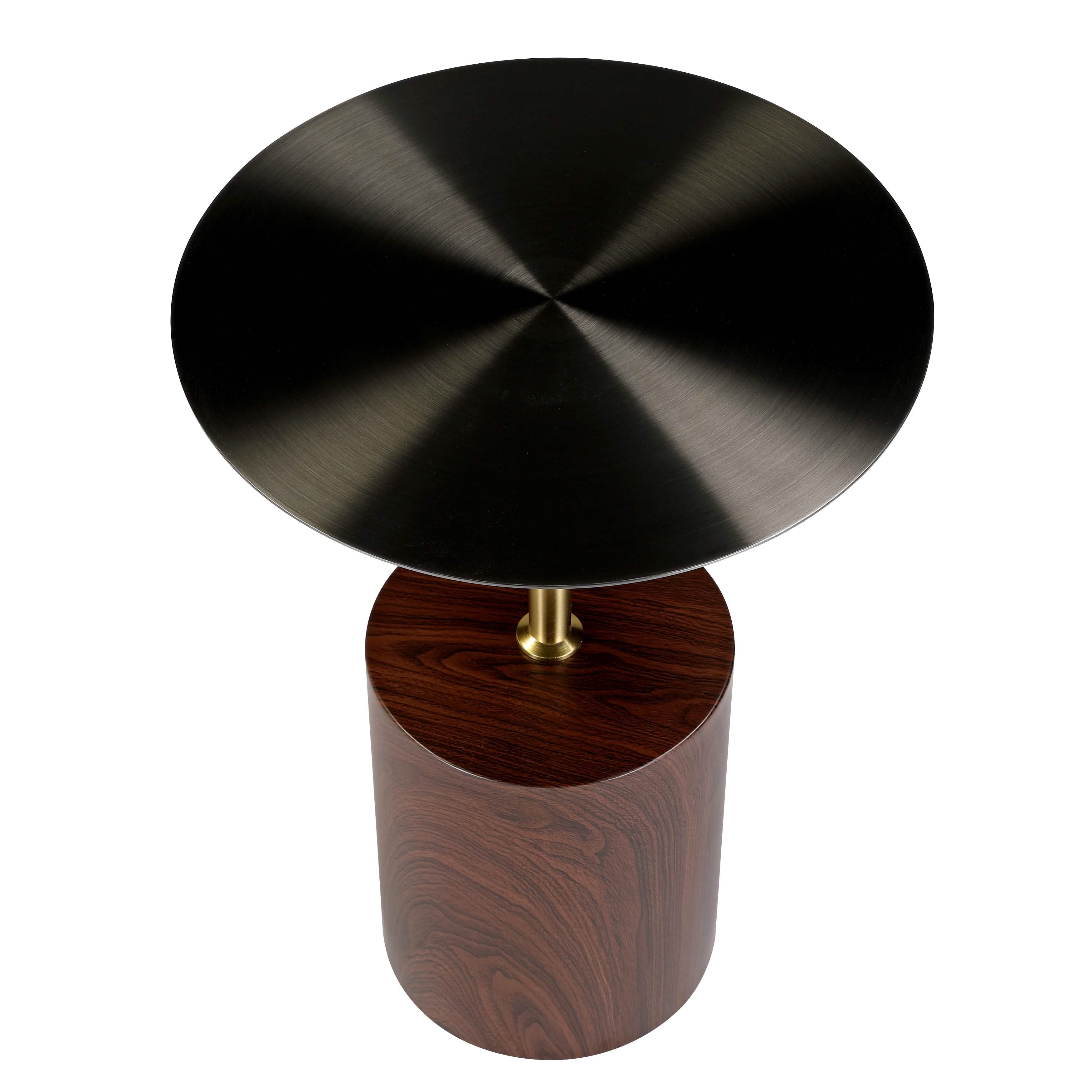 Malta Round Side Table Modern Accent End Table with Stainless Steel Pedestal Base Brown Side Table LeisureMod