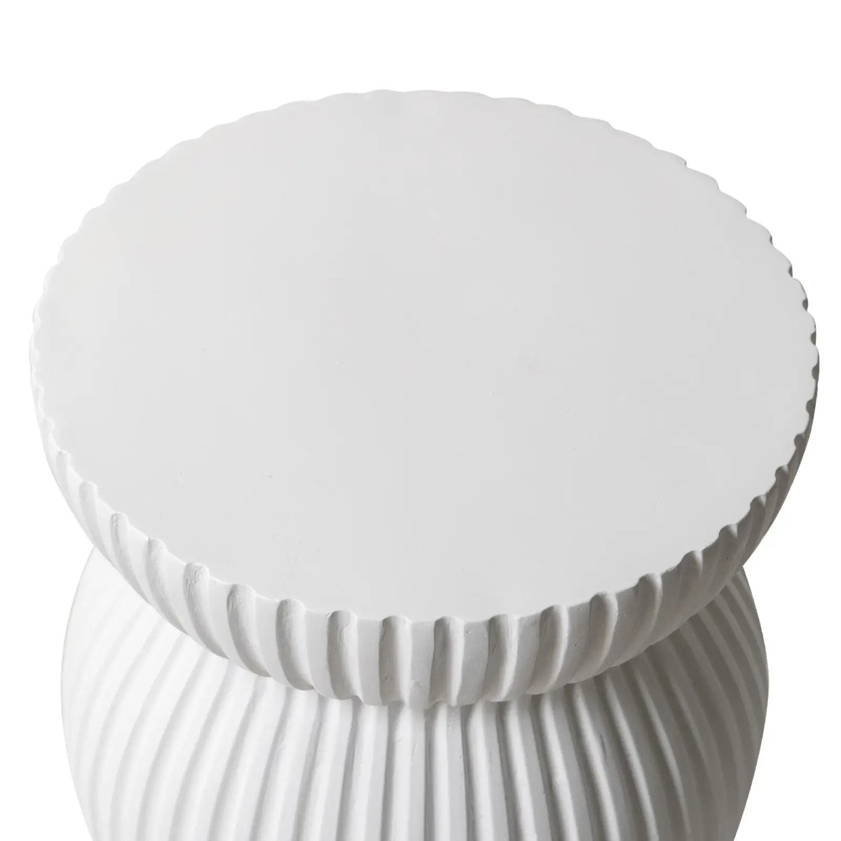 Leisuremod Side Table Mander Fiberstone Side Table with Ribbed Hourglass Design for Indoor and Outdoor