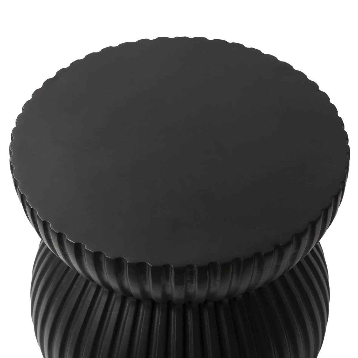 Leisuremod Side Table Mander Fiberstone Side Table with Ribbed Hourglass Design for Indoor and Outdoor