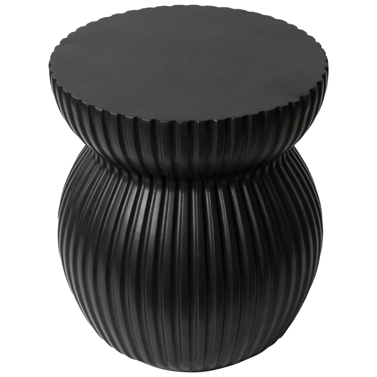 Leisuremod Side Table Mander Fiberstone Side Table with Ribbed Hourglass Design for Indoor and Outdoor