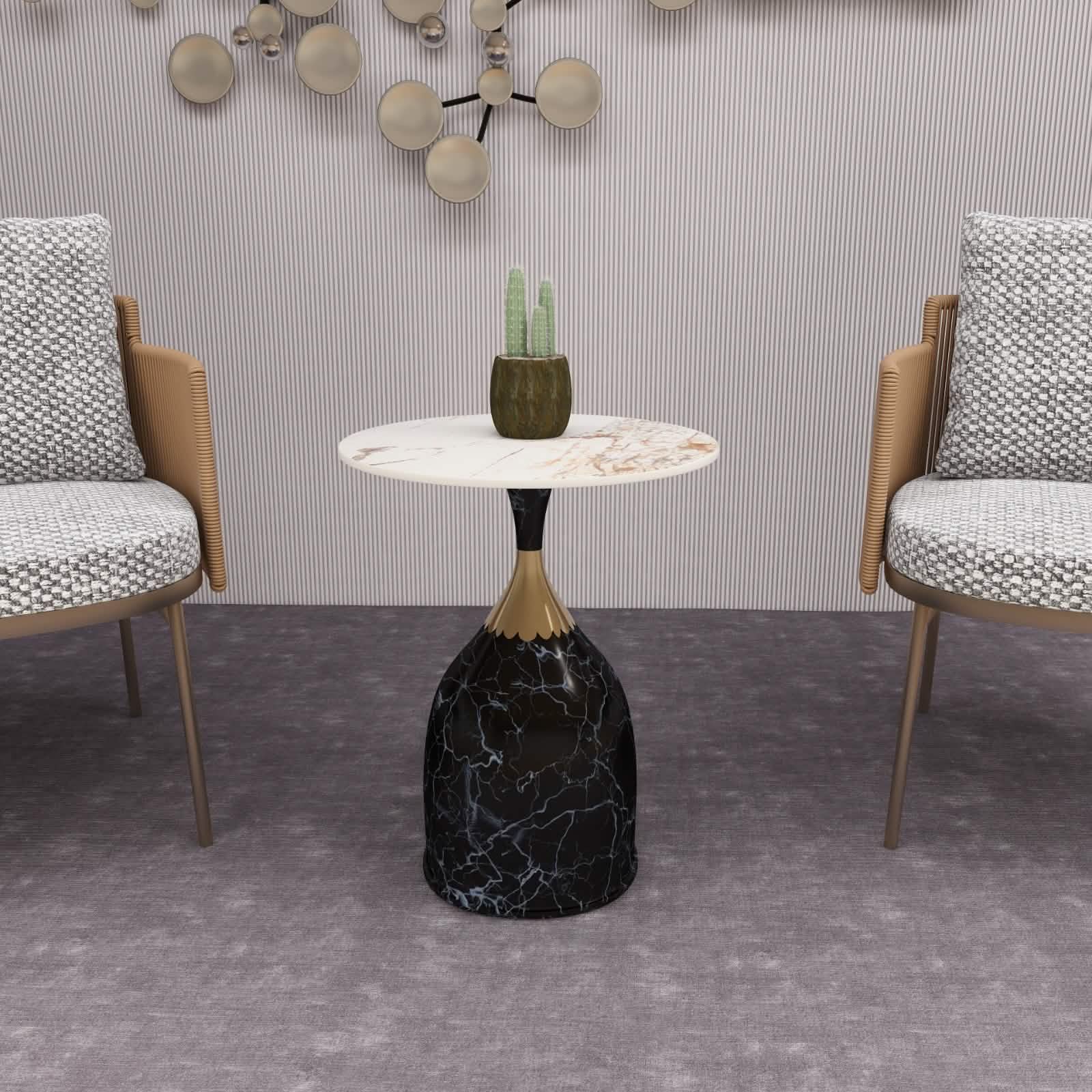 Oslo Side Table Round Sintered Stone with Stainless Steel Base Stone Black Side Table LeisureMod