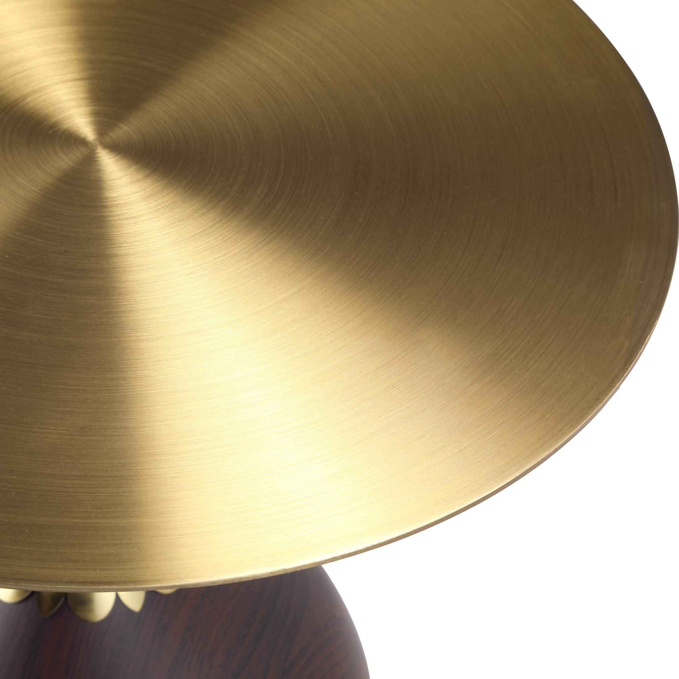 Oslo Side Table Round Stainless Steel Top and Pedestal Base Wood Brown Side Table LeisureMod