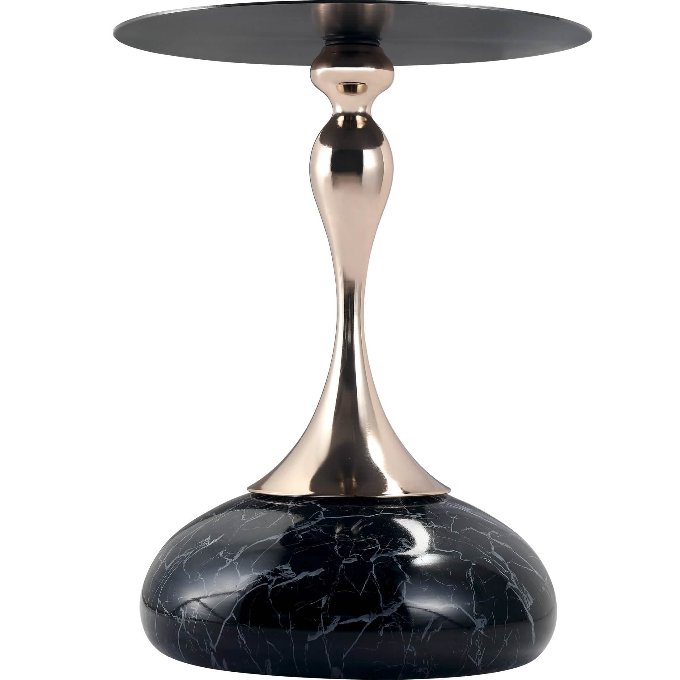 Savoy Wide Side Table with Stainless Steel Top Round Accent Table and Elegant Pedestal Base Black Stone Black Side Table LeisureMod