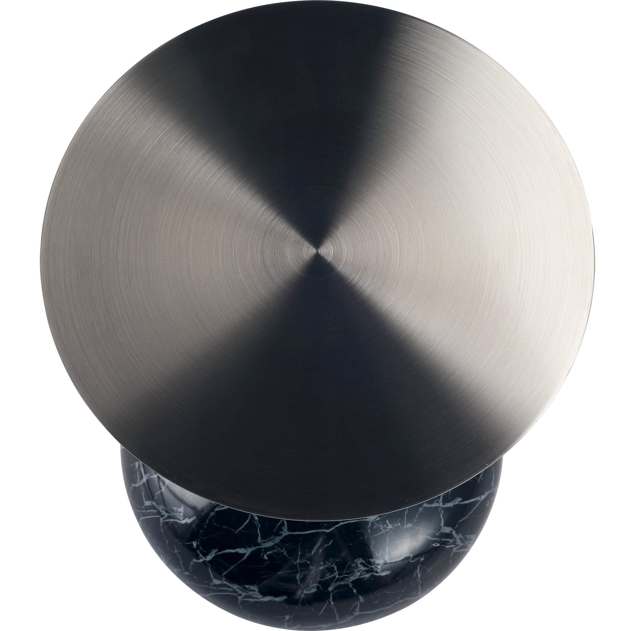 Savoy Wide Side Table with Stainless Steel Top Round Accent Table and Elegant Pedestal Base Black Stone Black Side Table LeisureMod