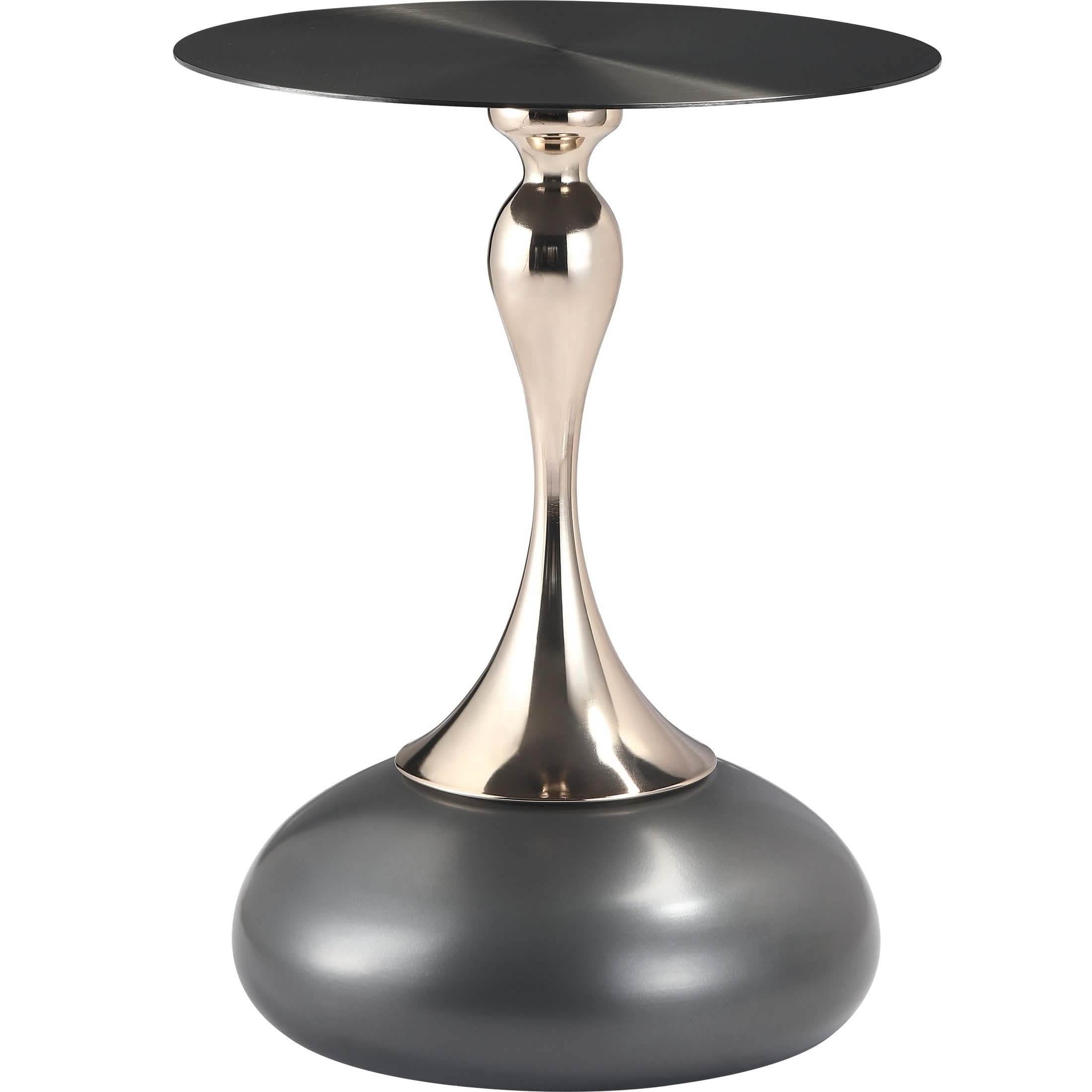 Savoy Wide Side Table with Stainless Steel Top Round Accent Table and Elegant Pedestal Base Black Grey Side Table LeisureMod