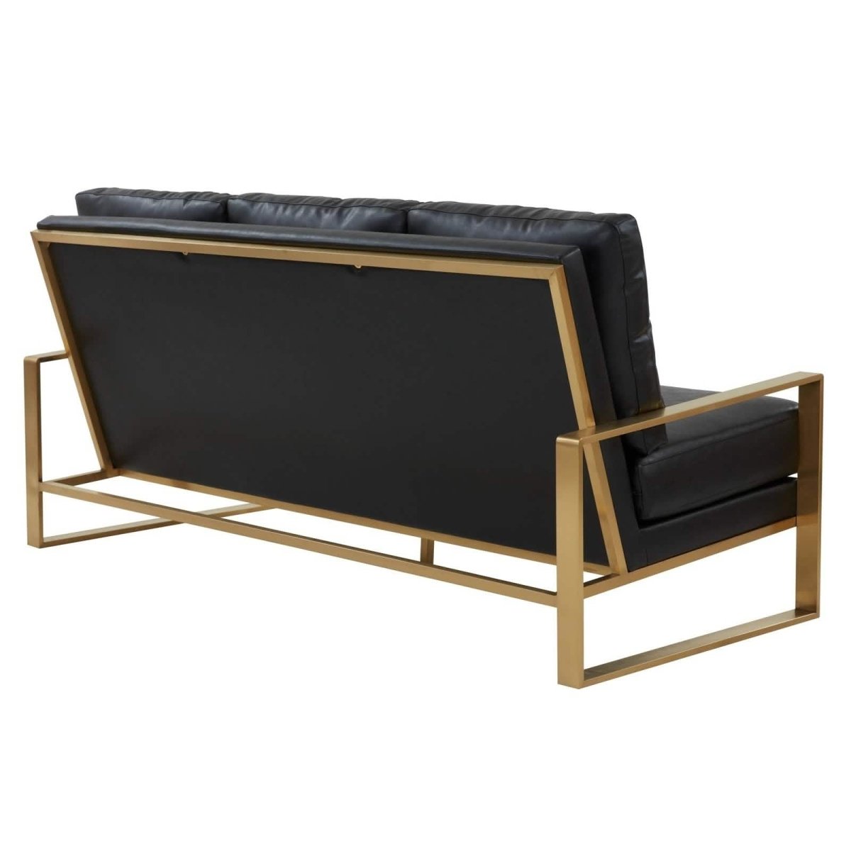 Jefferson 3-Seater Sofa Upholstered in Velvet/Leather with Gold/Silver Steel Base Leather Gold Black Sofa Leisuremod