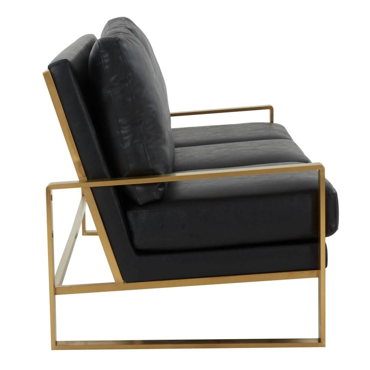 Jefferson 3-Seater Sofa Upholstered in Velvet/Leather with Gold/Silver Steel Base Leather Gold Black Sofa Leisuremod