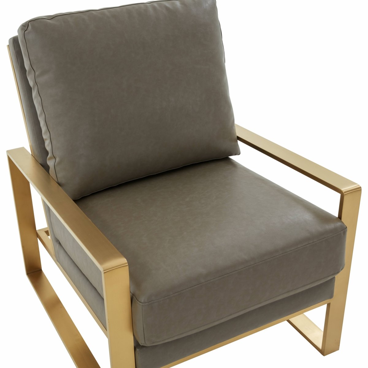 Leisuremod Sofa Jefferson Single-Seater Sofa Upholstered in Velvet/Leather and Gold/Silver Metal Frame