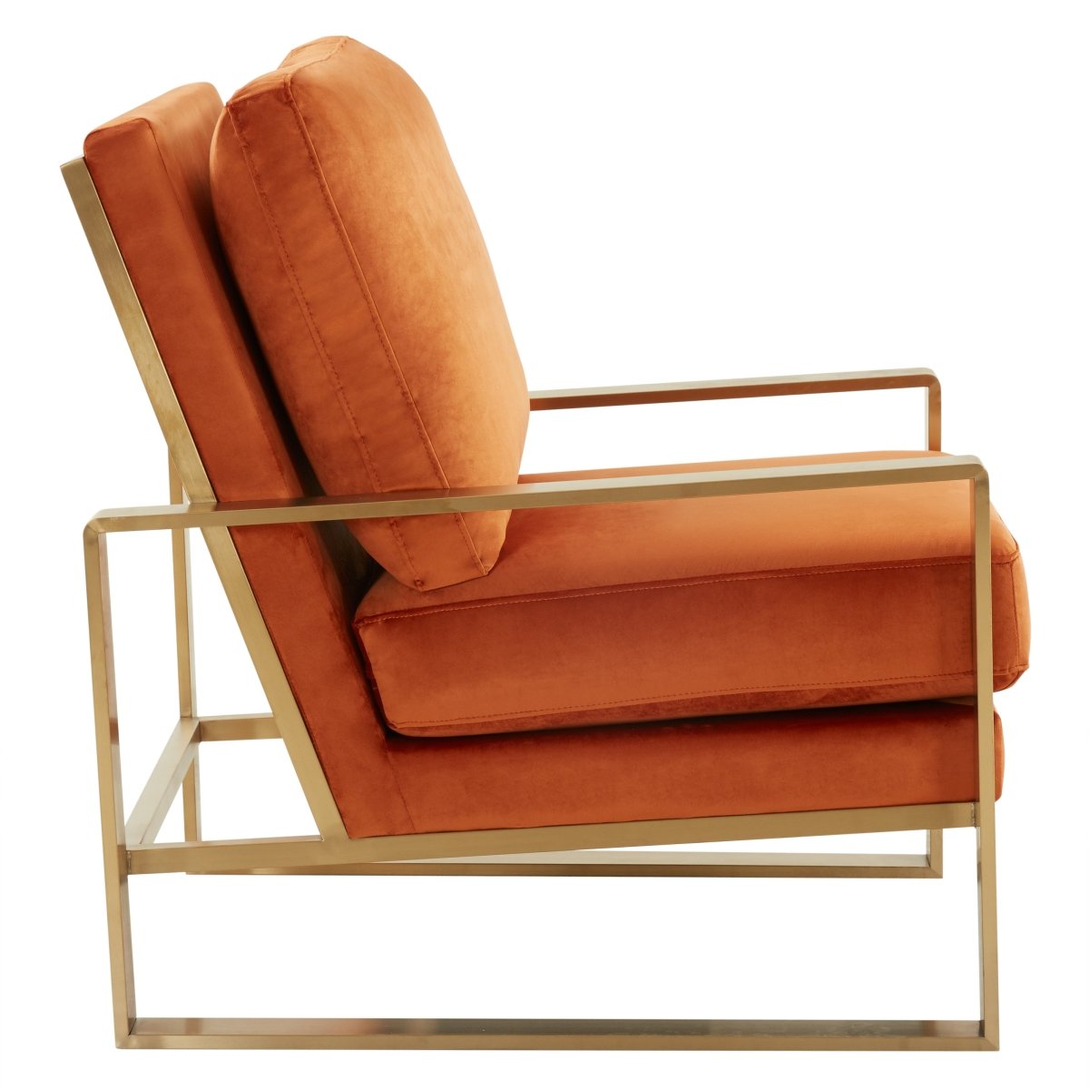 Leisuremod Sofa Jefferson Single-Seater Sofa Upholstered in Velvet/Leather and Gold/Silver Metal Frame