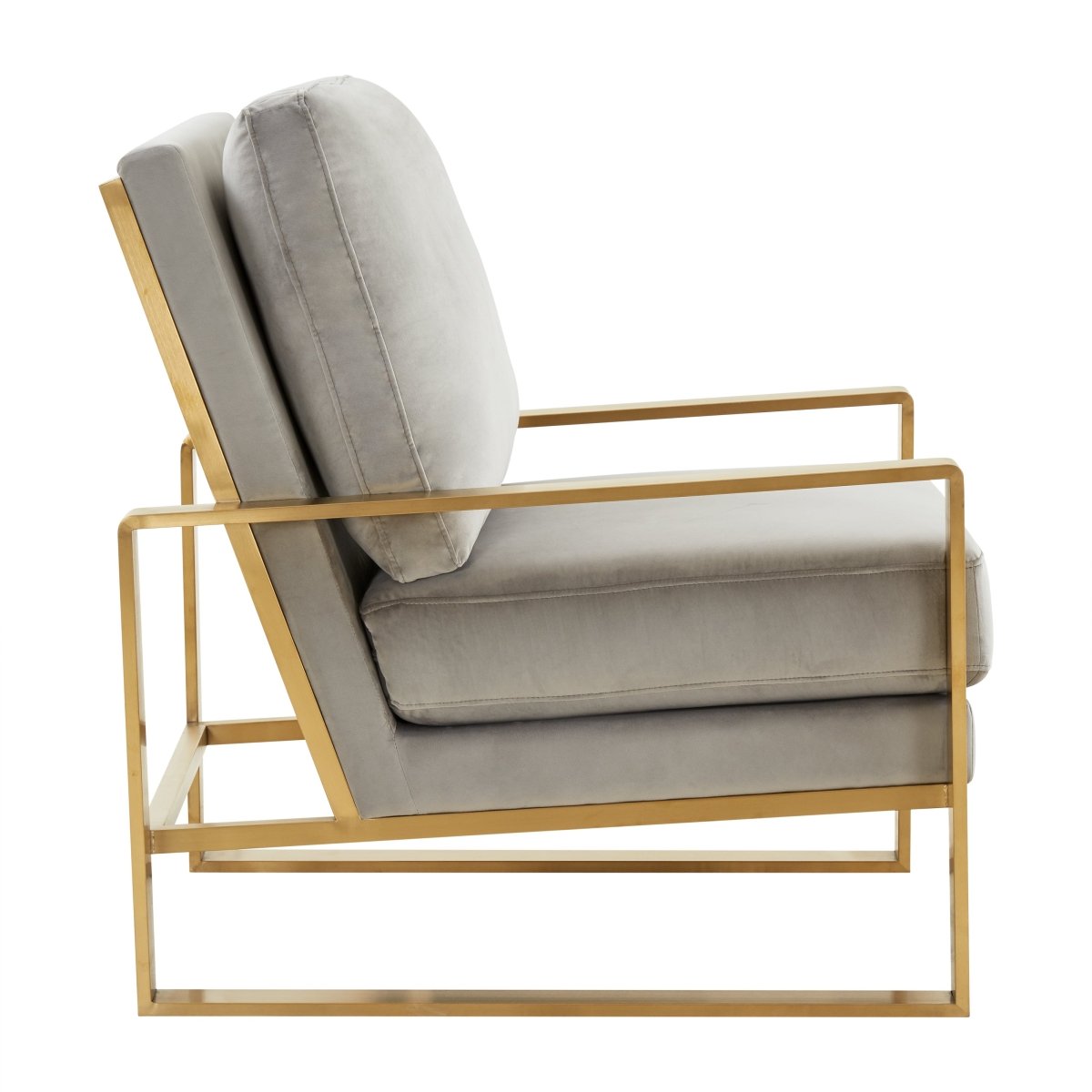 Leisuremod Sofa Jefferson Single-Seater Sofa Upholstered in Velvet/Leather and Gold/Silver Metal Frame